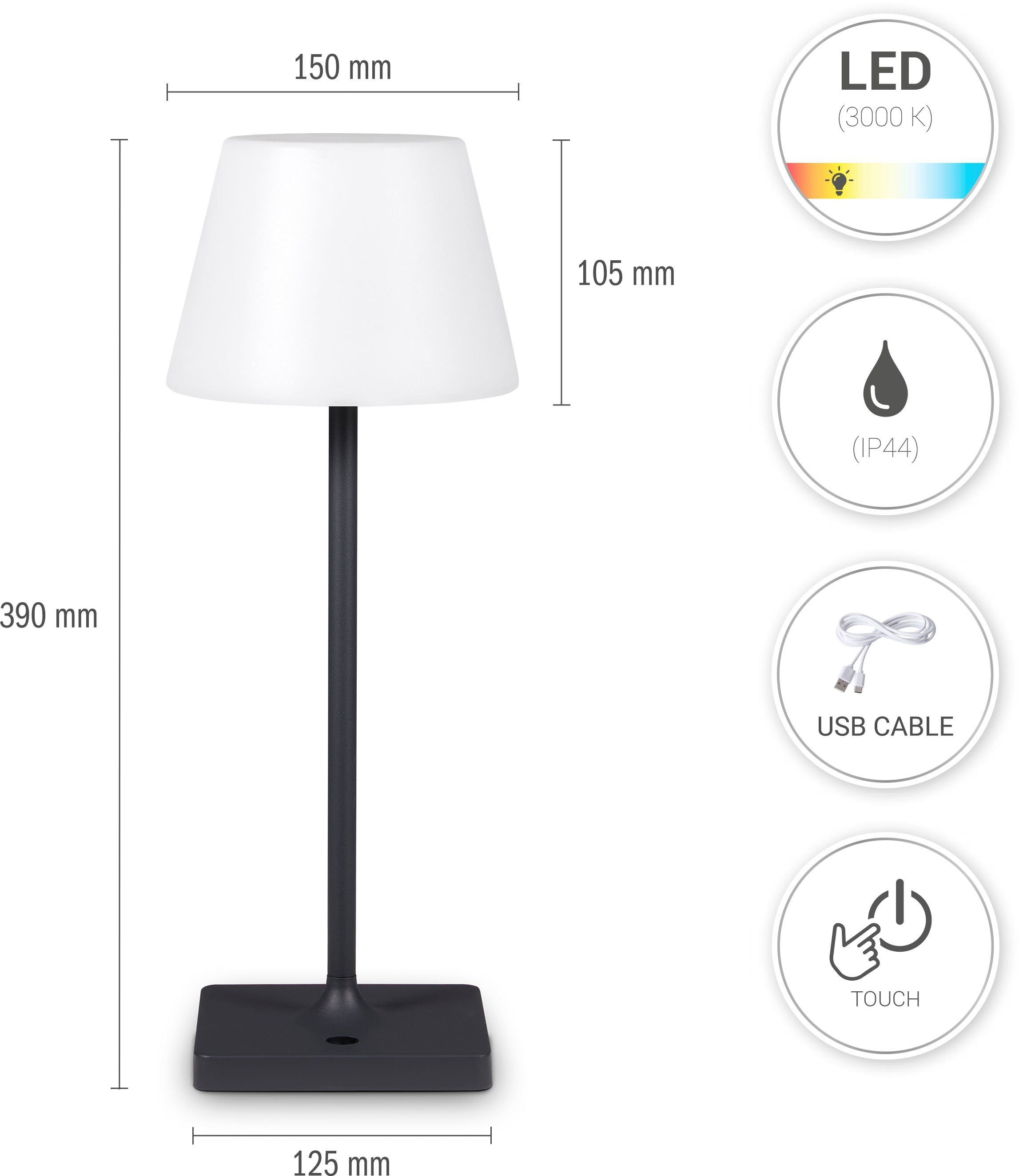 Paco Home Tafellamp Chris In en outdoor tuin LED accu lamp oplaadbaar IP44 dimbaar