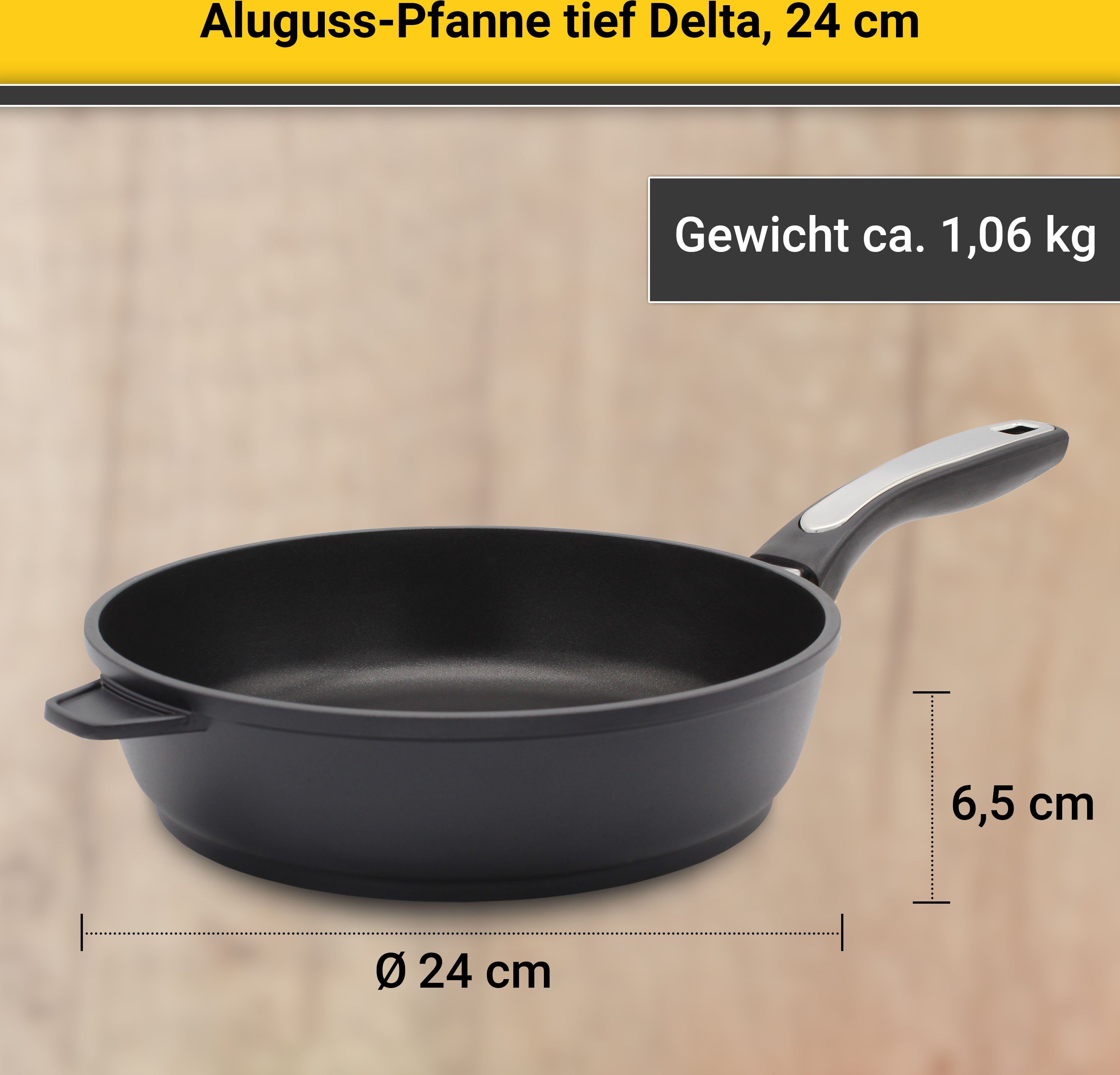Krüger Koekenpan Gietaluminium koekenpan diep delta voor inductiekookvelden geschikt, diepe uitvoering (1-delig)