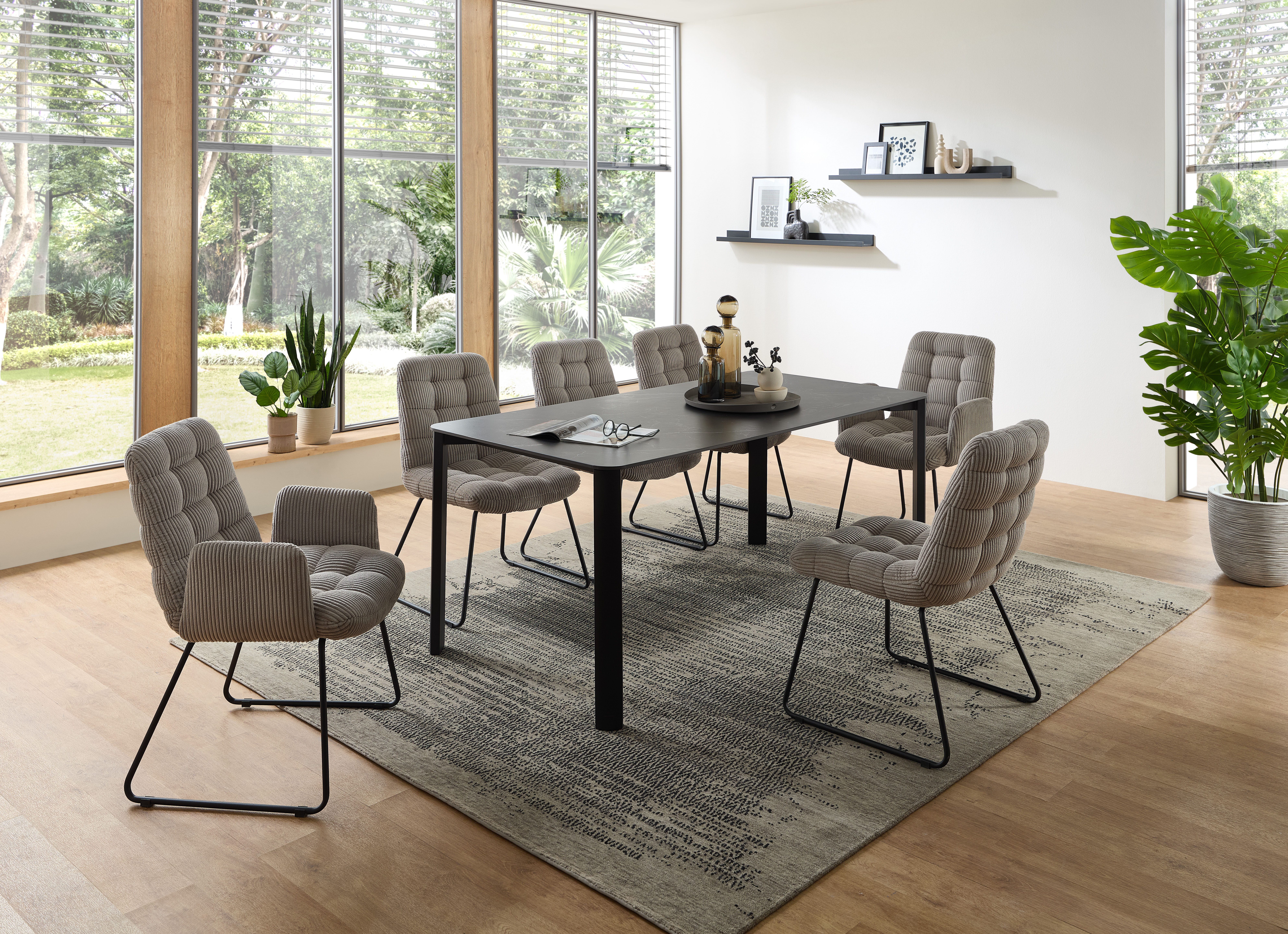 Stolkom Eettafel Lenni eettafel keramiek, zwart gemarmerd BxHxD 180x76x90 cm Keramische oppervlakte zwart gemarmerd, metalen frame mat zwart