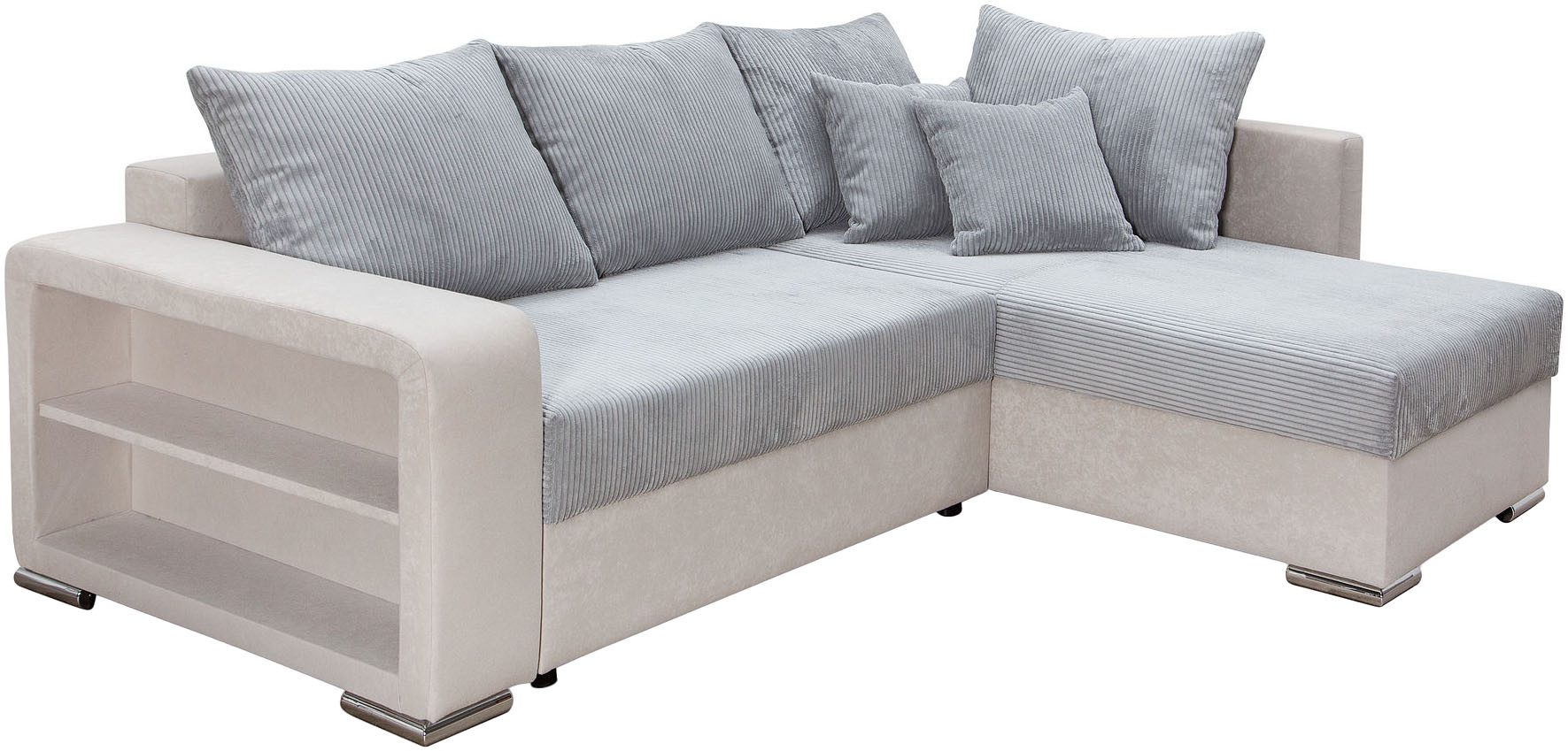 COLLECTION AB Hoekbank L-model Regalarmleuning met LED RGB verlichting, bedfunctie en bedbox
