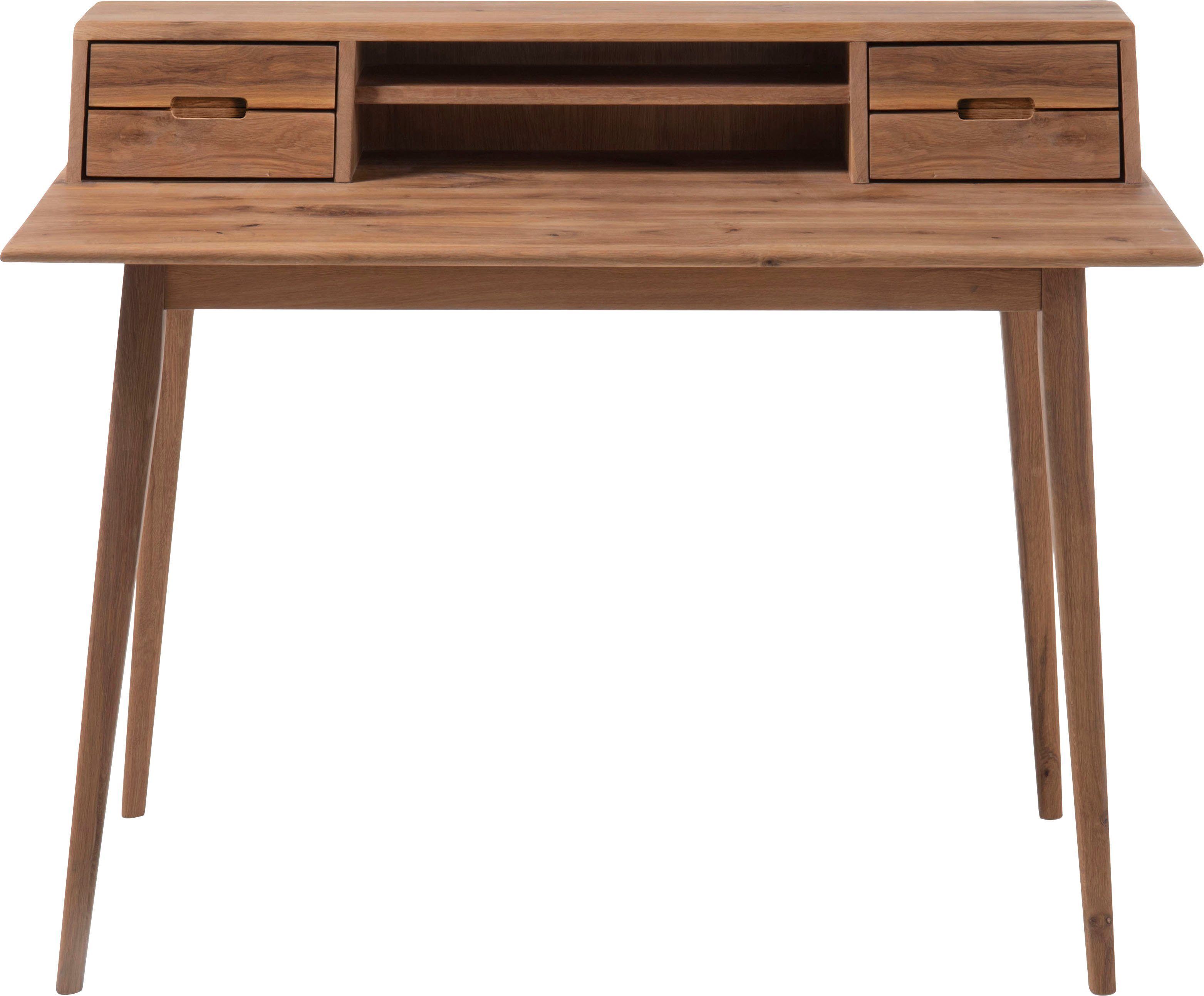 MCA furniture Bureau Melbourne Massief hout noesteiken geolied met laden, breedte 110 cm bureaus bruin