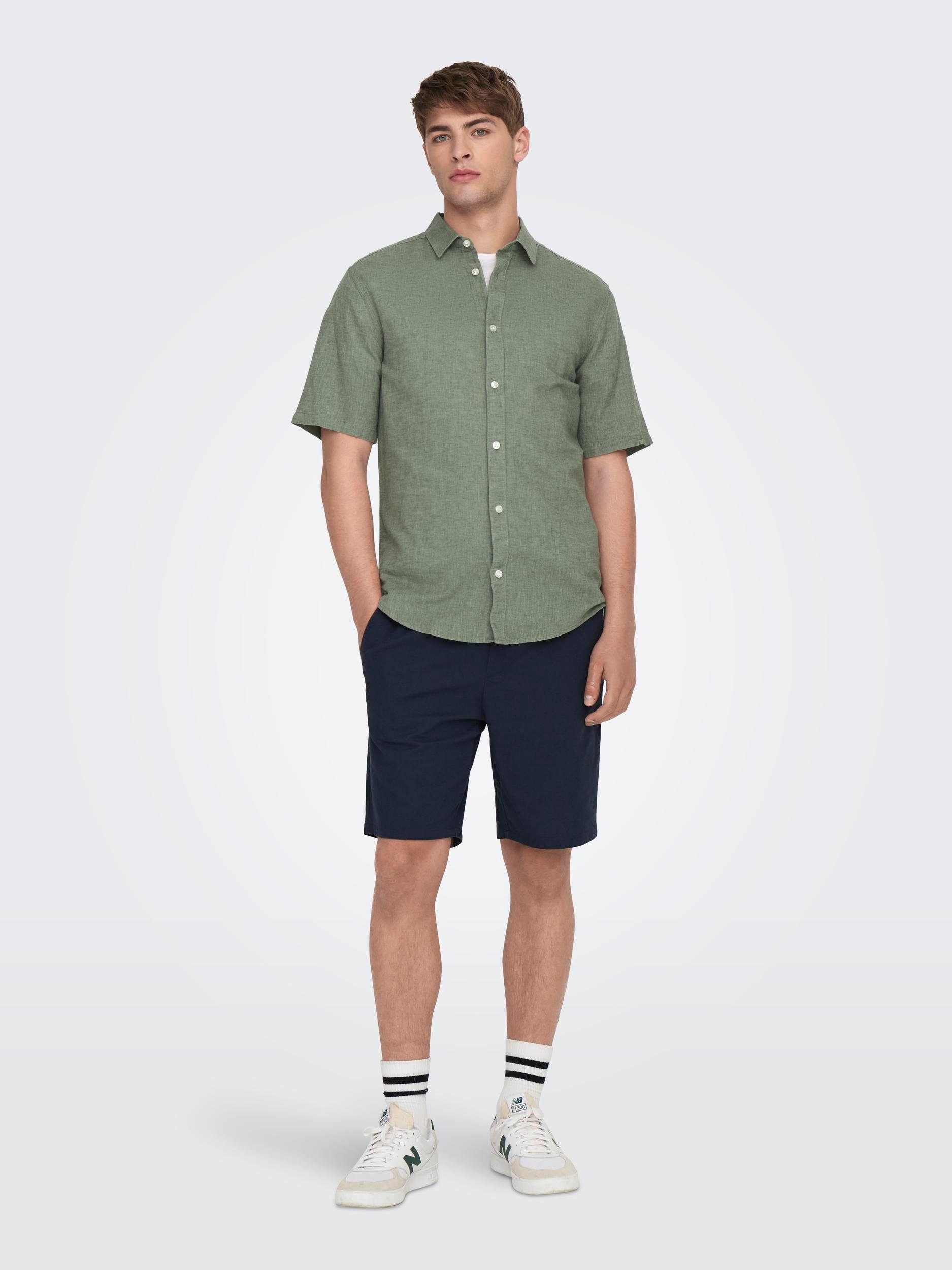 ONLY & SONS Overhemd met korte mouwen ONSCAIDEN SS SOLID LINEN SHIRT NOOS