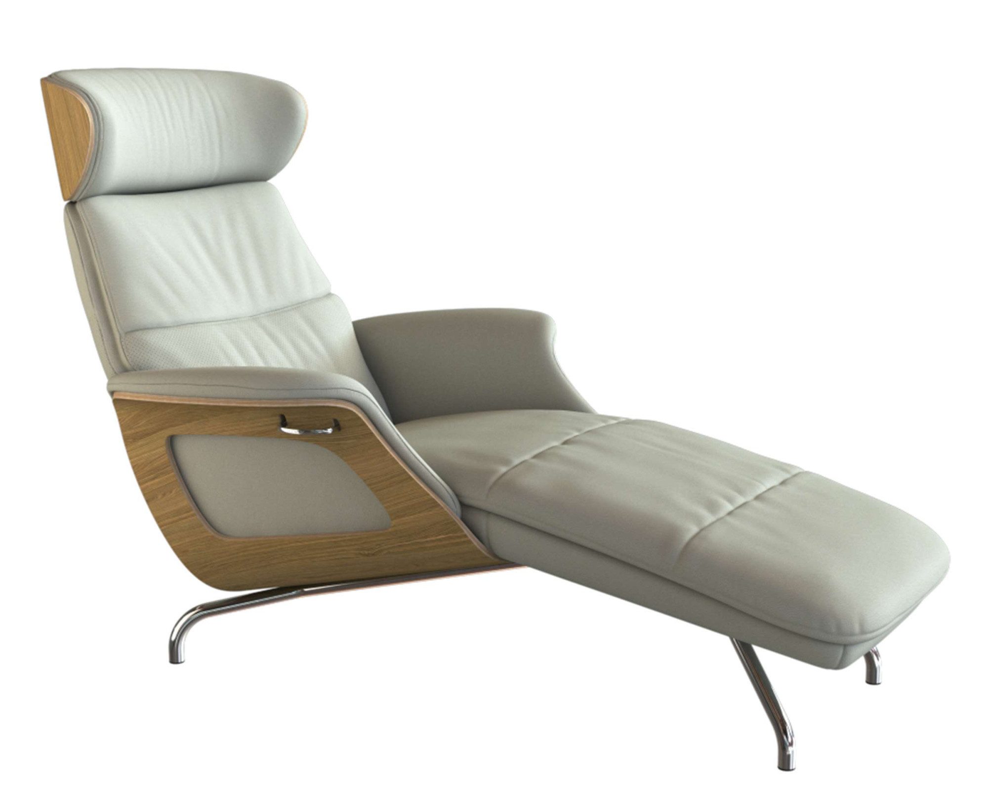 FLEXLUX Loungestoel Clement chaise longue, relaxstoel, ligstoel Rug- en hoofdsteunverstelling, armleuning gepolsterd geolied, voet van aluminium