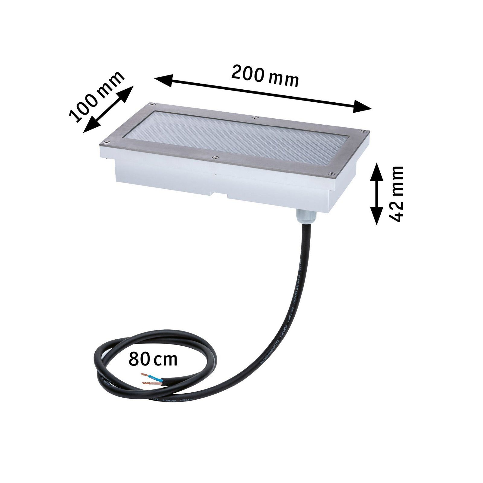 Paulmann Ledinbouwlamp Brick IP67 200x100mm 3000K 1,6W 50lm 230V alu, grijs metaal, roestvrij staal (1 stuk)
