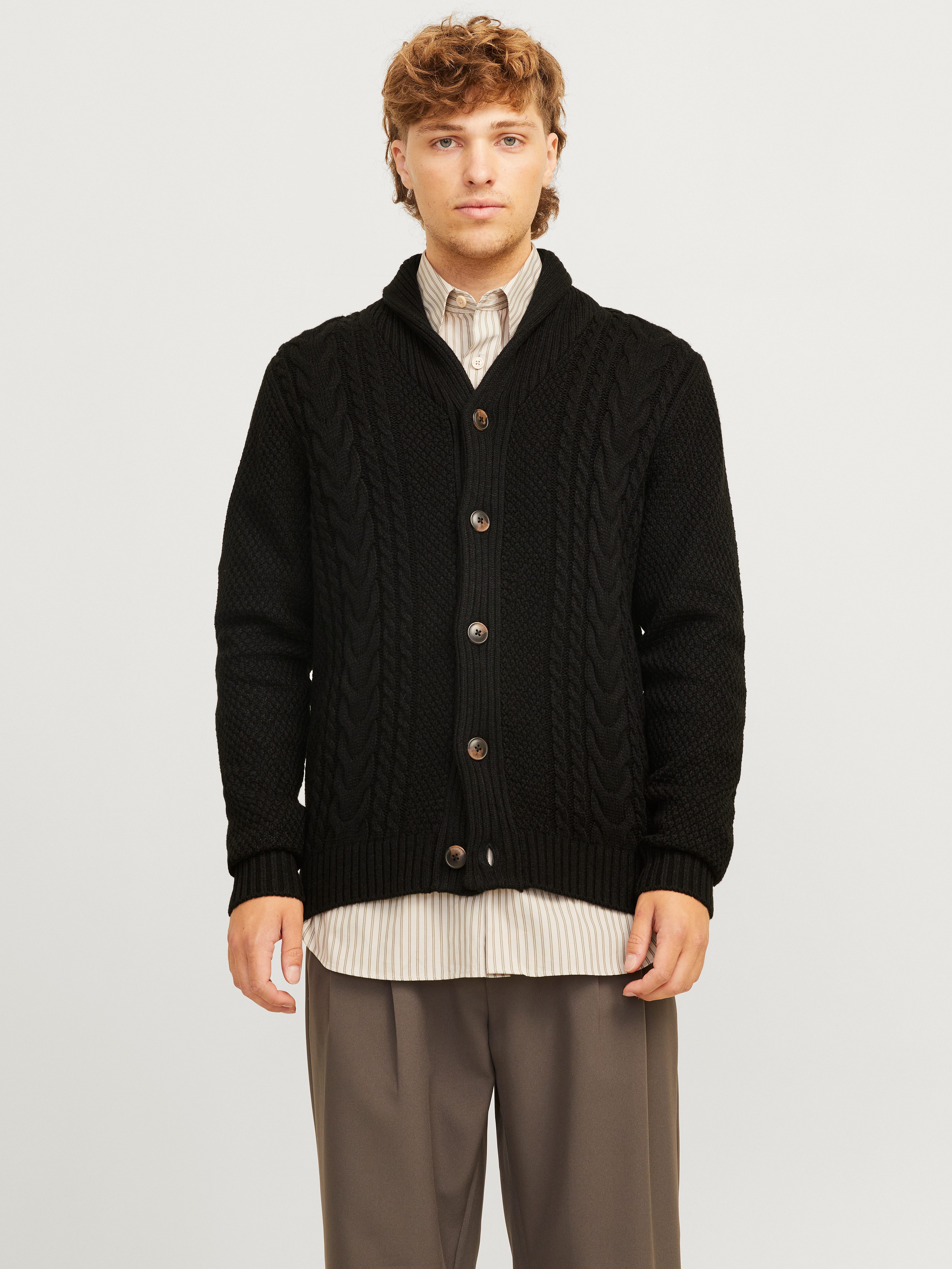 Jack & Jones Vest JJCRAIG KNIT SHAWL NECK AW24 met sjaalkraag en kabelpatroon