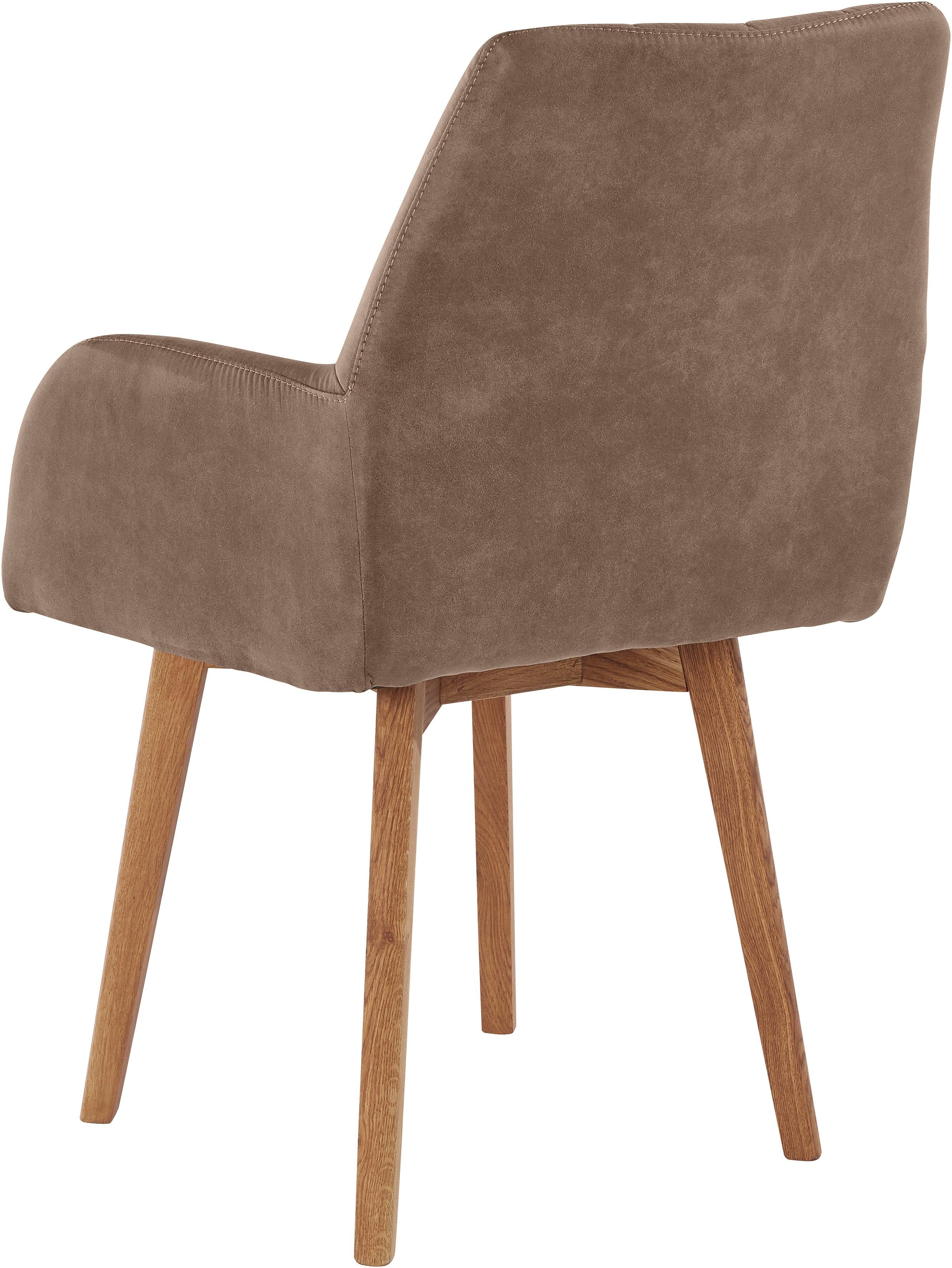 Home affaire Eetkamerstoel Brest Fauteuil in leer of microvezel, geolied massief eiken frame (2 stuks)
