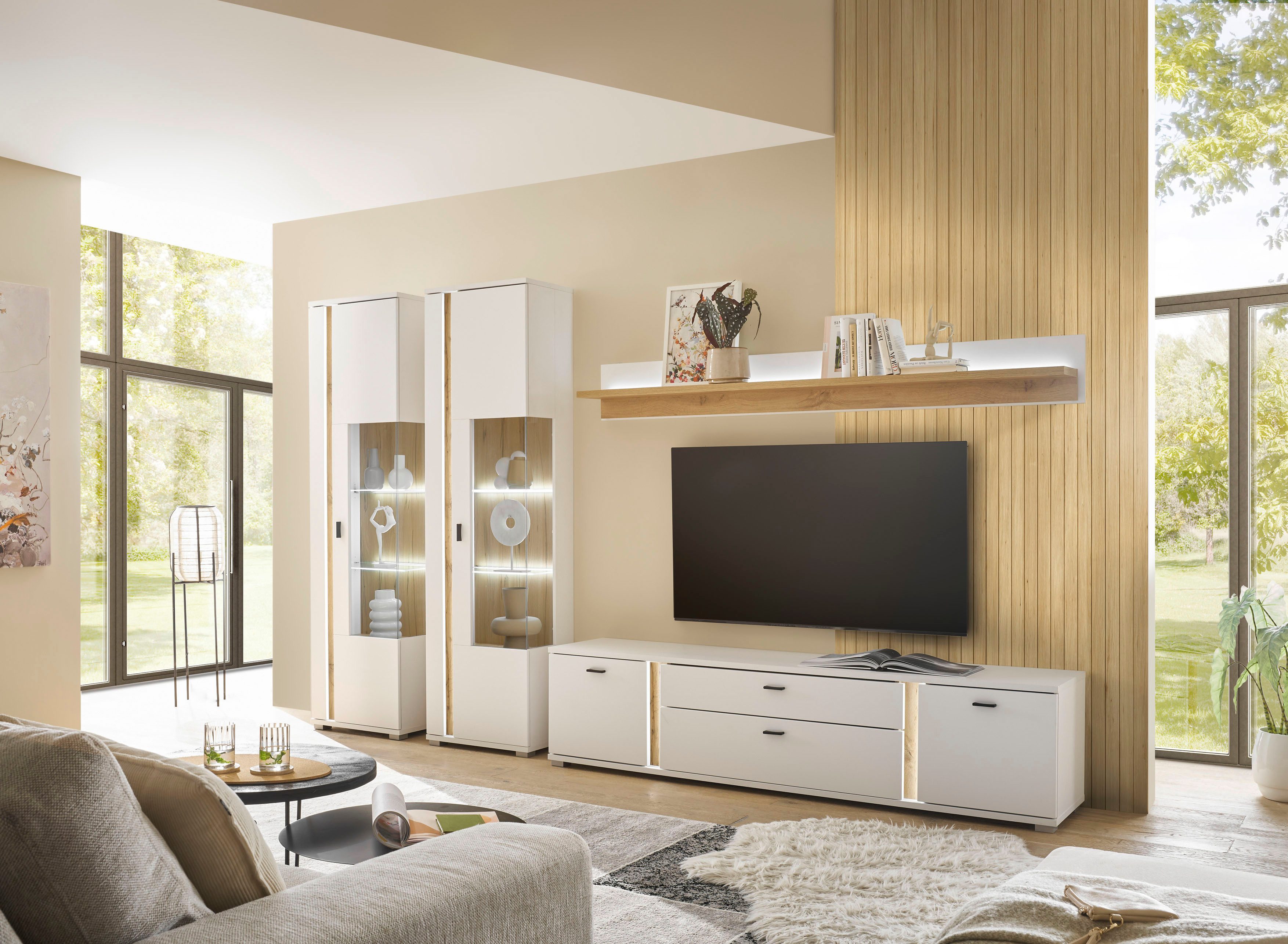 INOSIGN Wandmeubel Long Island in moderne trendkleur, inclusief verticale verlichting, breedte 330 cm (set, 4-delig)