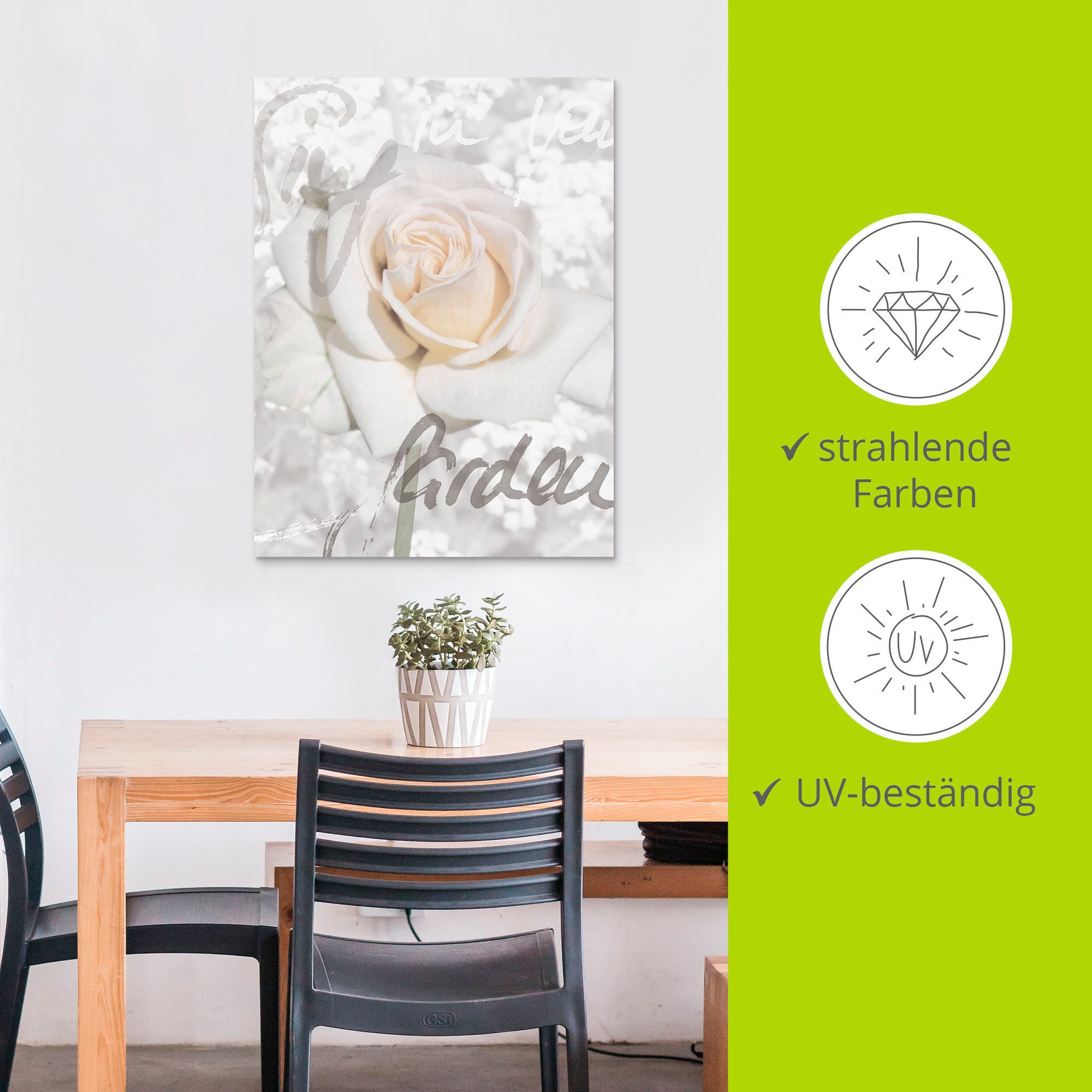 Artland Artprint In letters - roos als artprint van aluminium, artprint voor buiten, artprint op linnen, poster in verschillende maten. maten