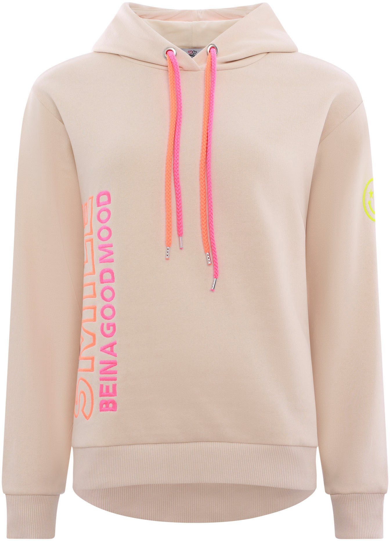 Zwillingsherz Sweatshirt met dubbele koorden en neonkleurige geborduurde details