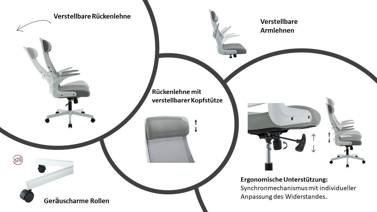 Places of Style Bureaustoel Menton, ergonomische bureaustoel inclusief kussen, lendensteun, modern ontwerp