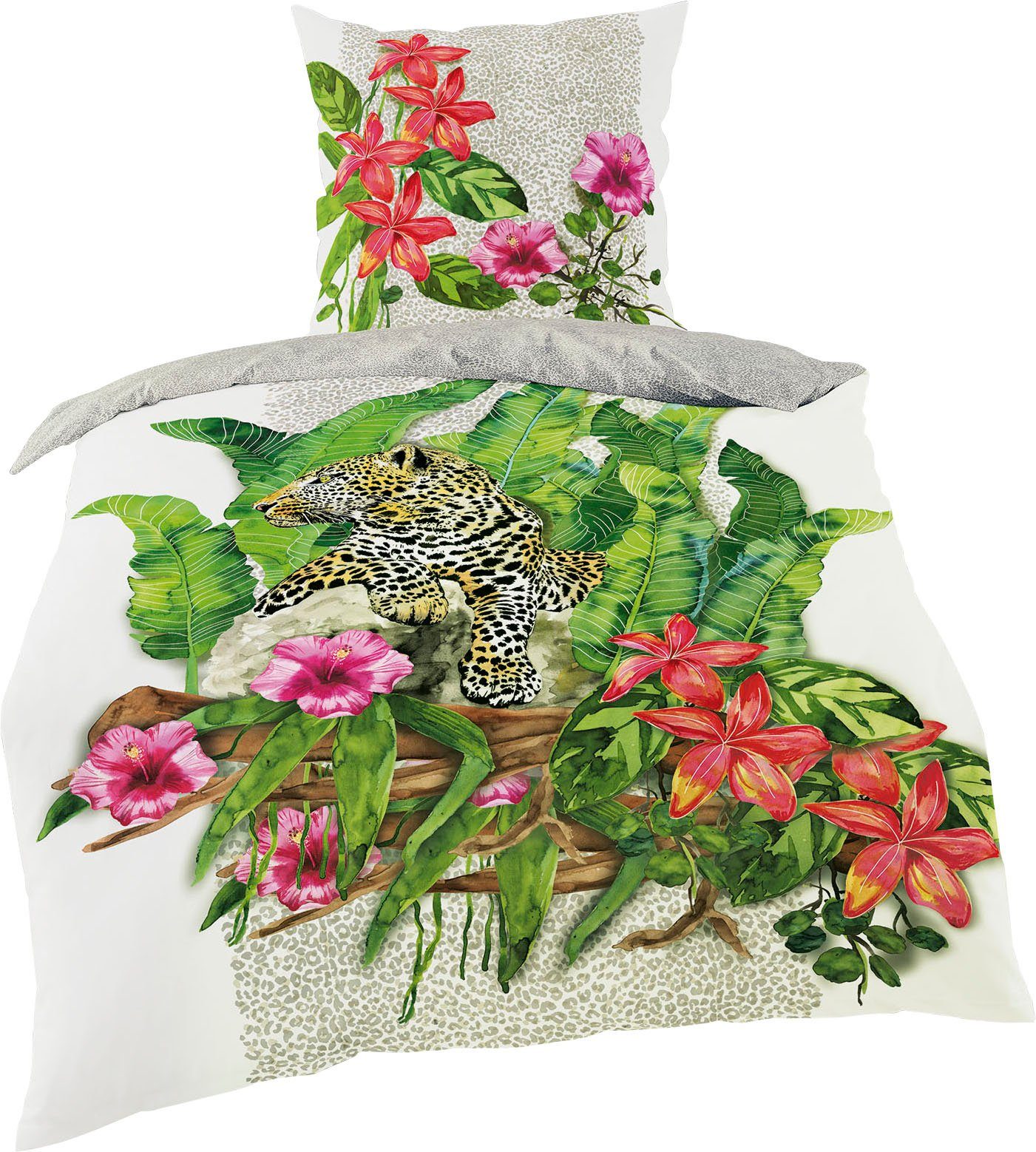 BIERBAUM Tweezijdig te gebruiken overtrekset Tijger met junglemotief (2-delig) dekbedovertrekken groen