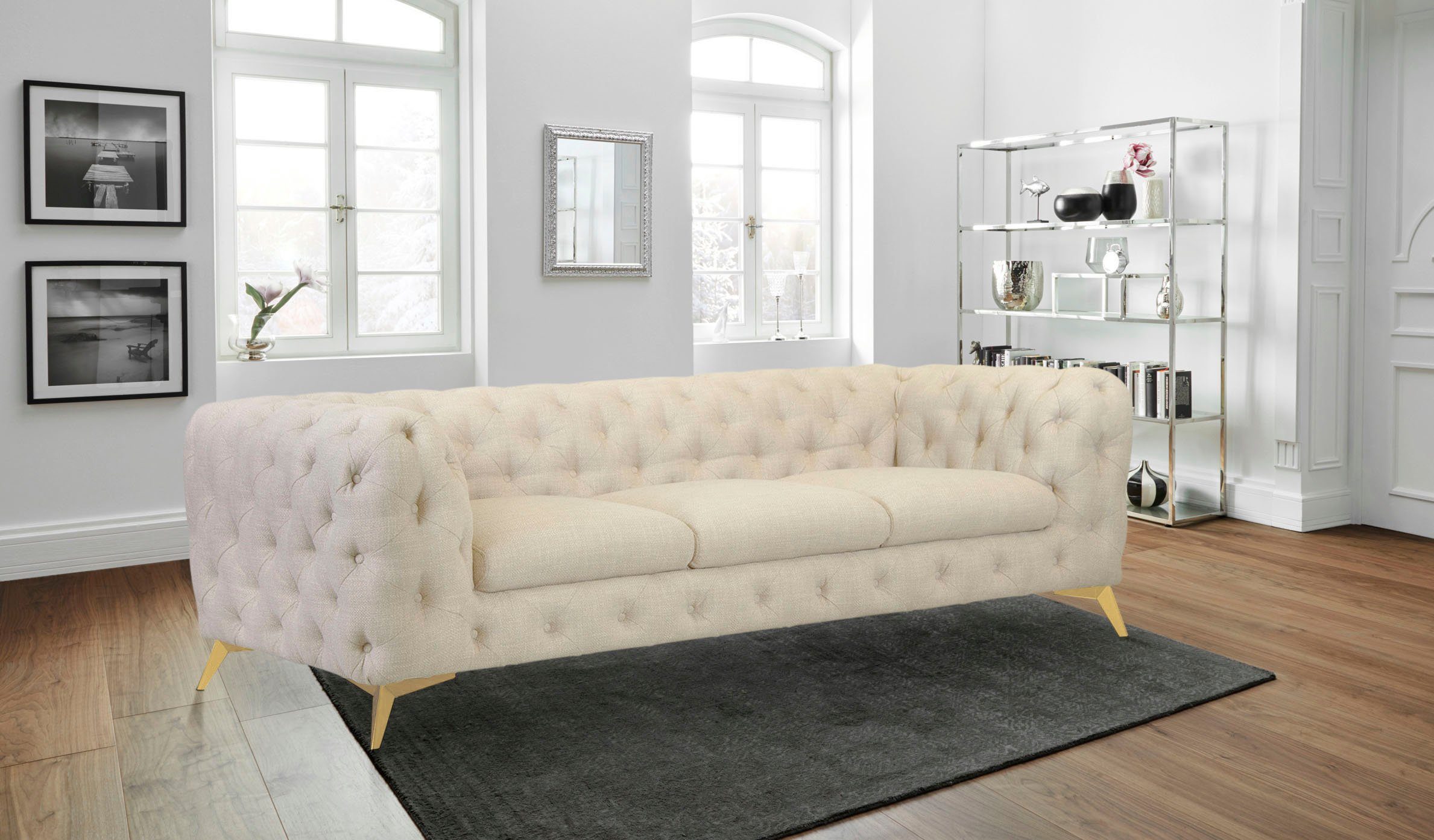 Leonique Chesterfield-bank Glynis luxueuze capitonnage, moderne chesterfield look, kleur van de poten ter keuze