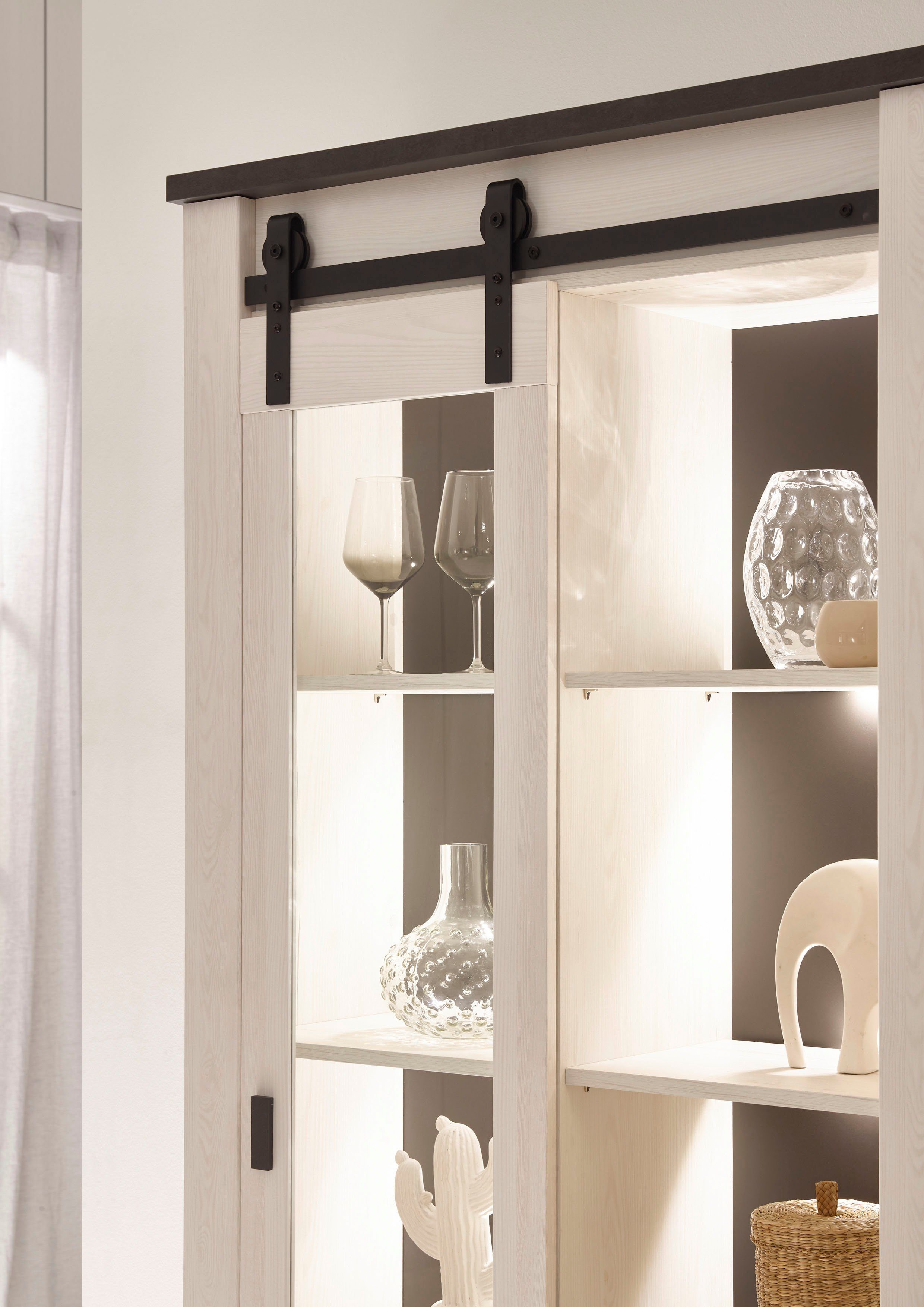Home affaire Wandmeubel Sherwood Schuurdeurbeslag en apothekersgrepen van metaal, hoogte 201 cm (2-delig)