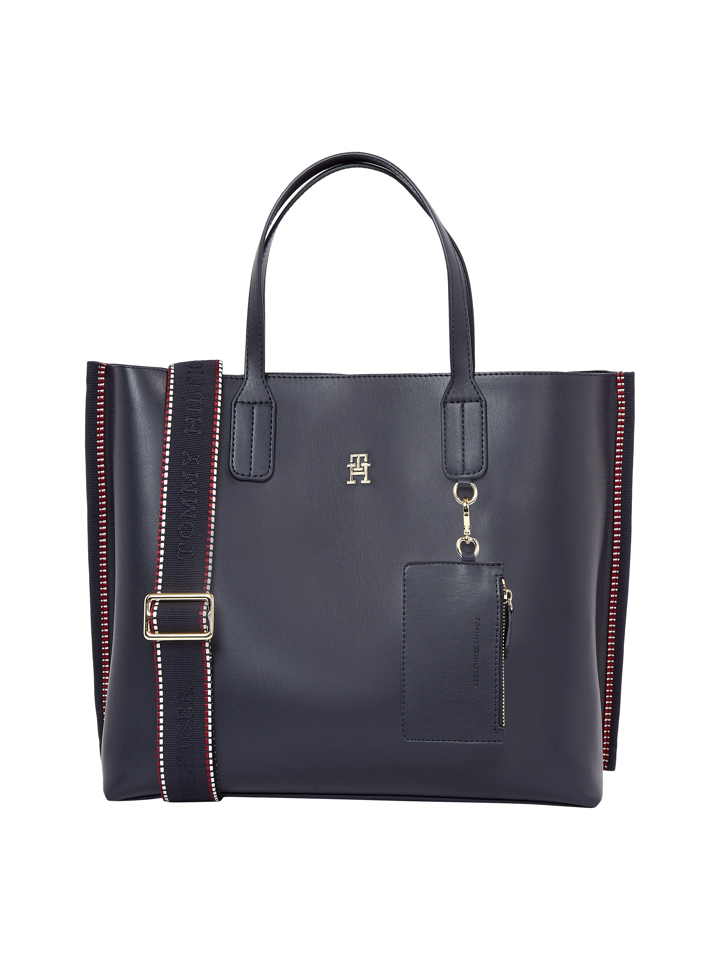 Tommy Hilfiger Schoudertas TH DISTINCT SATCHEL CORP , dames schoudertas, handtas, shopper met zijstreep dames schoudertassen blauw
