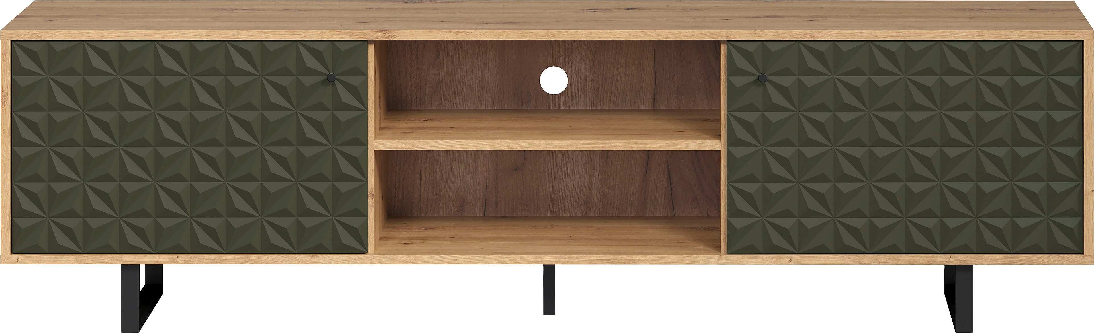 Places of Style Tv-meubel Ferretti TV-tafel met bijzondere frezing - poten en grepen van metaal