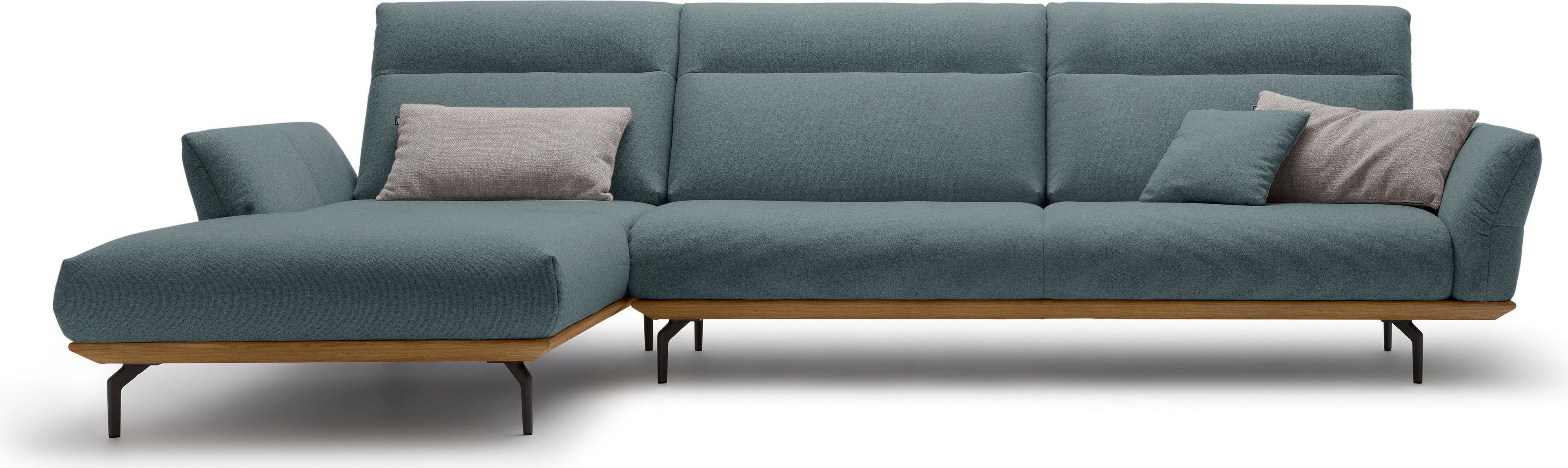 huelsta sofa hoekbank hs.460 sokkel in walnotenhout, onderstel in umbra grijs, breedte 338 cm blauw
