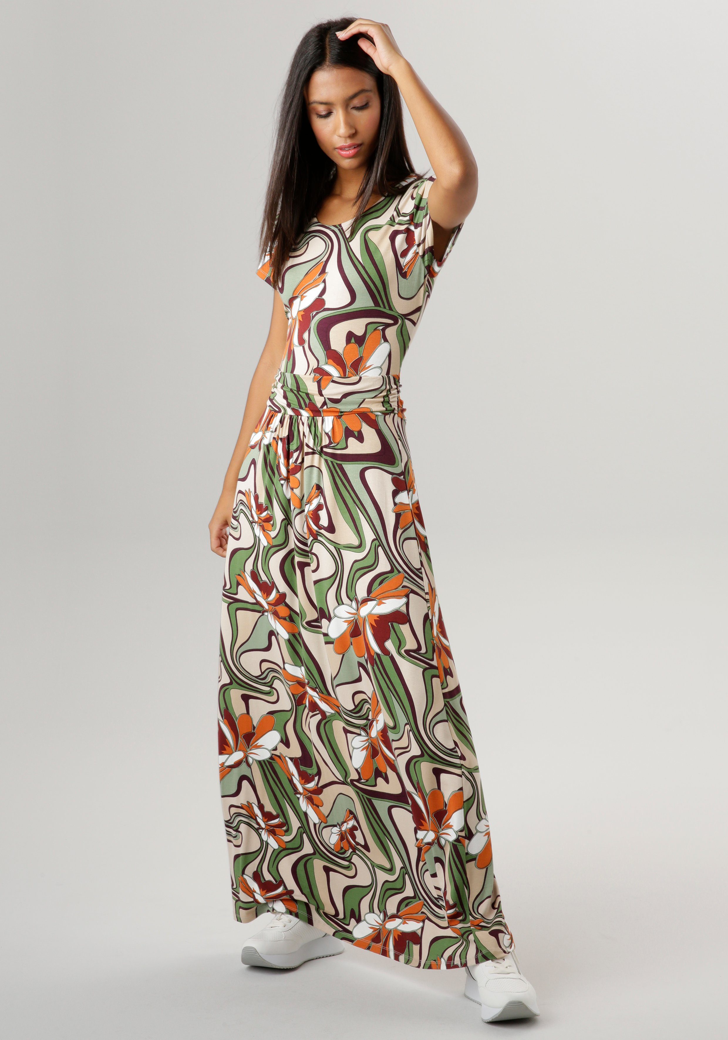 Aniston SELECTED Maxi-jurk met plooien in tailleband nieuwe collectie