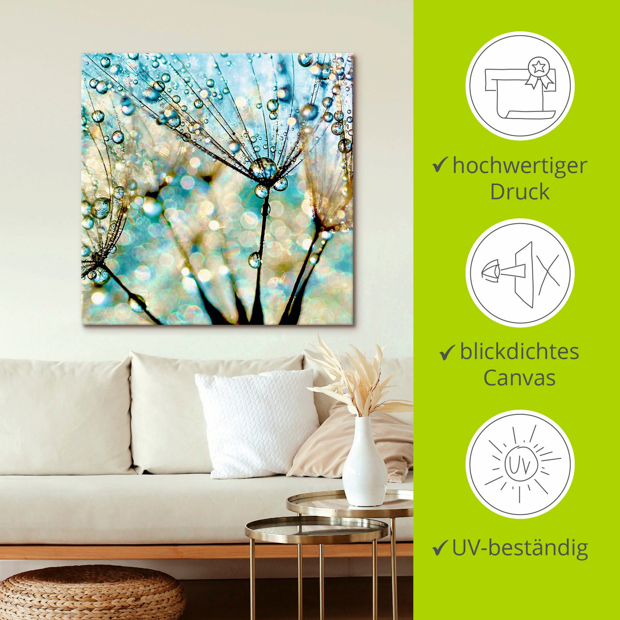 Artland Artprint Pluizenbol blauwe diamanten als artprint van aluminium, artprint voor buiten, artprint op linnen, poster, muursticker