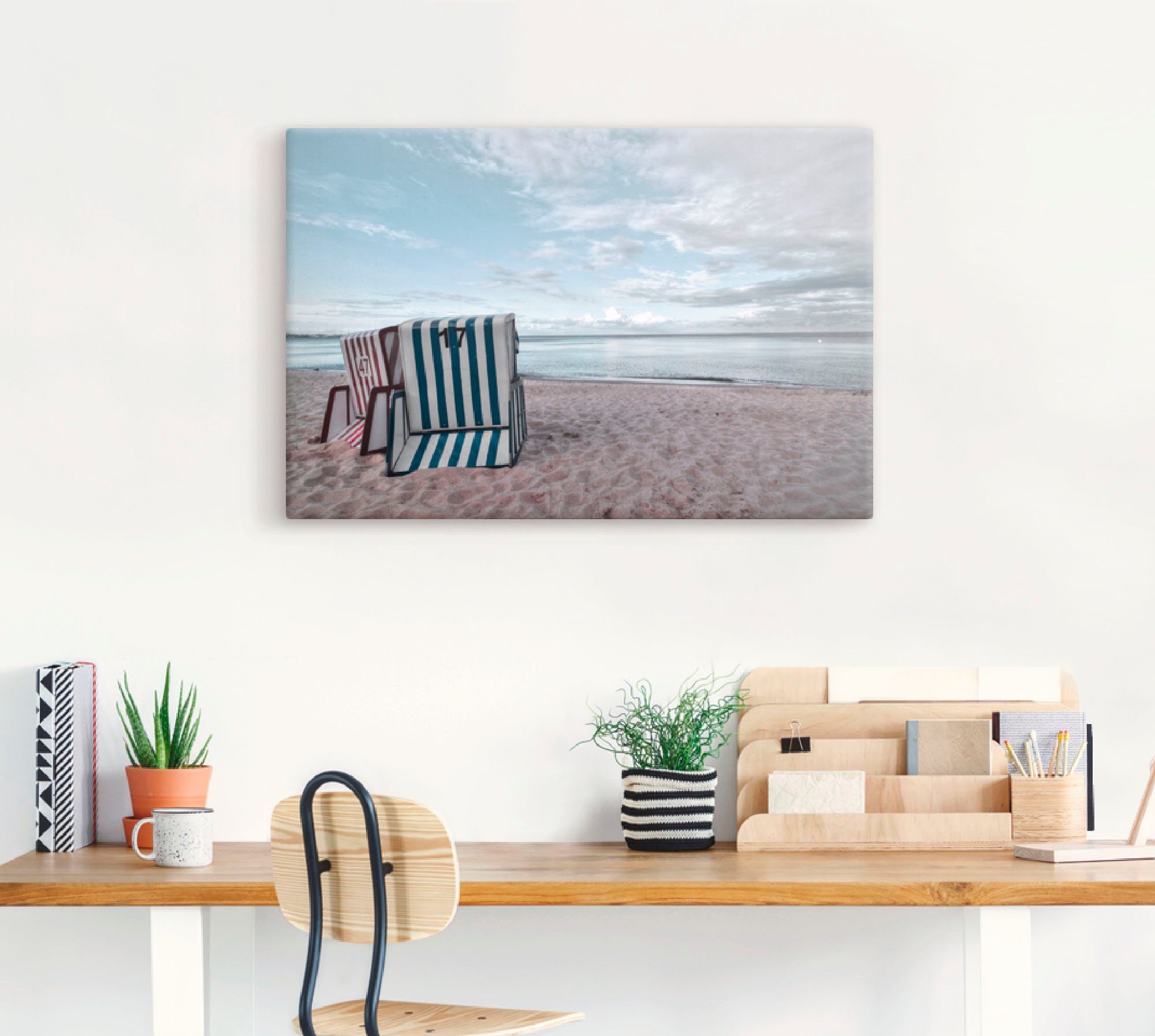 Artland Artprint Eenzame strandstoelen aan het Ostseestrand als artprint op linnen, poster in verschillende formaten maten