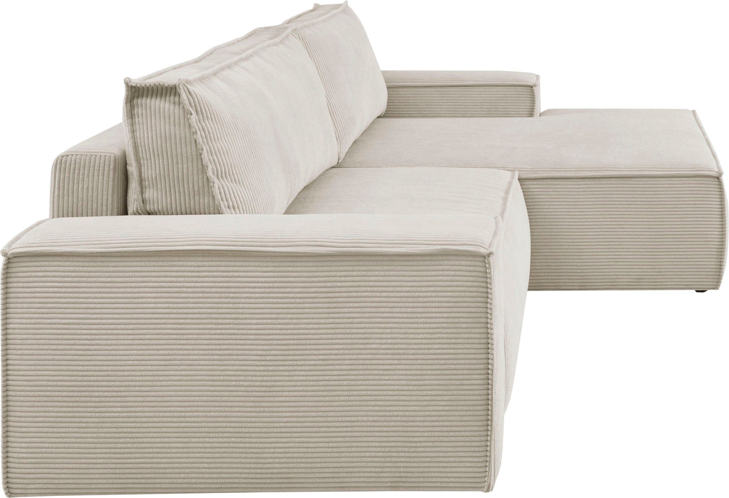 Home affaire Hoekbank SHERWOOD bedbank 267 cm, L-model, Slaapfunctie met bedlade (210x136 cm), cord, vintage, fluweel