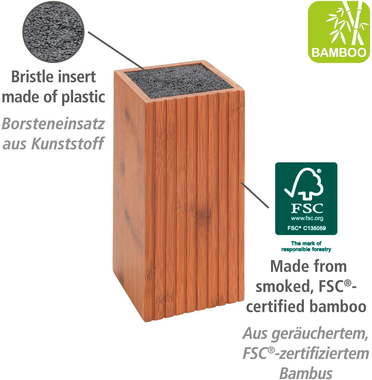 WENKO Messenblok Model Mera met messen-set & schaar roestvrij staal en gerookt bamboe, fsc®-gecertificeerd (set, 5-delig)