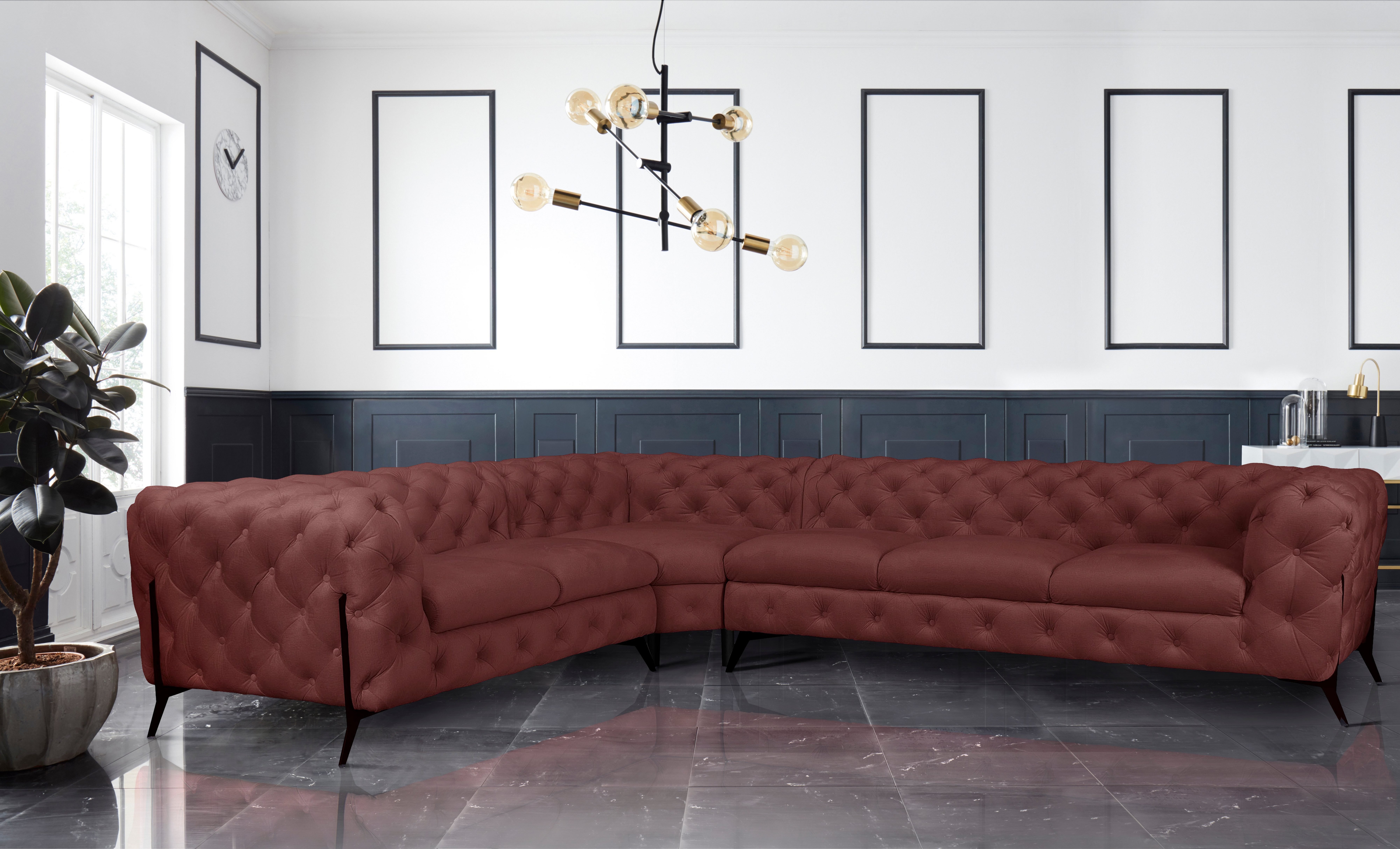 Leonique Chesterfield-bank Amaury L-vorm grote hoekbank, chesterfield-look, breedte 323 cm, kleur van de poten ter keuze