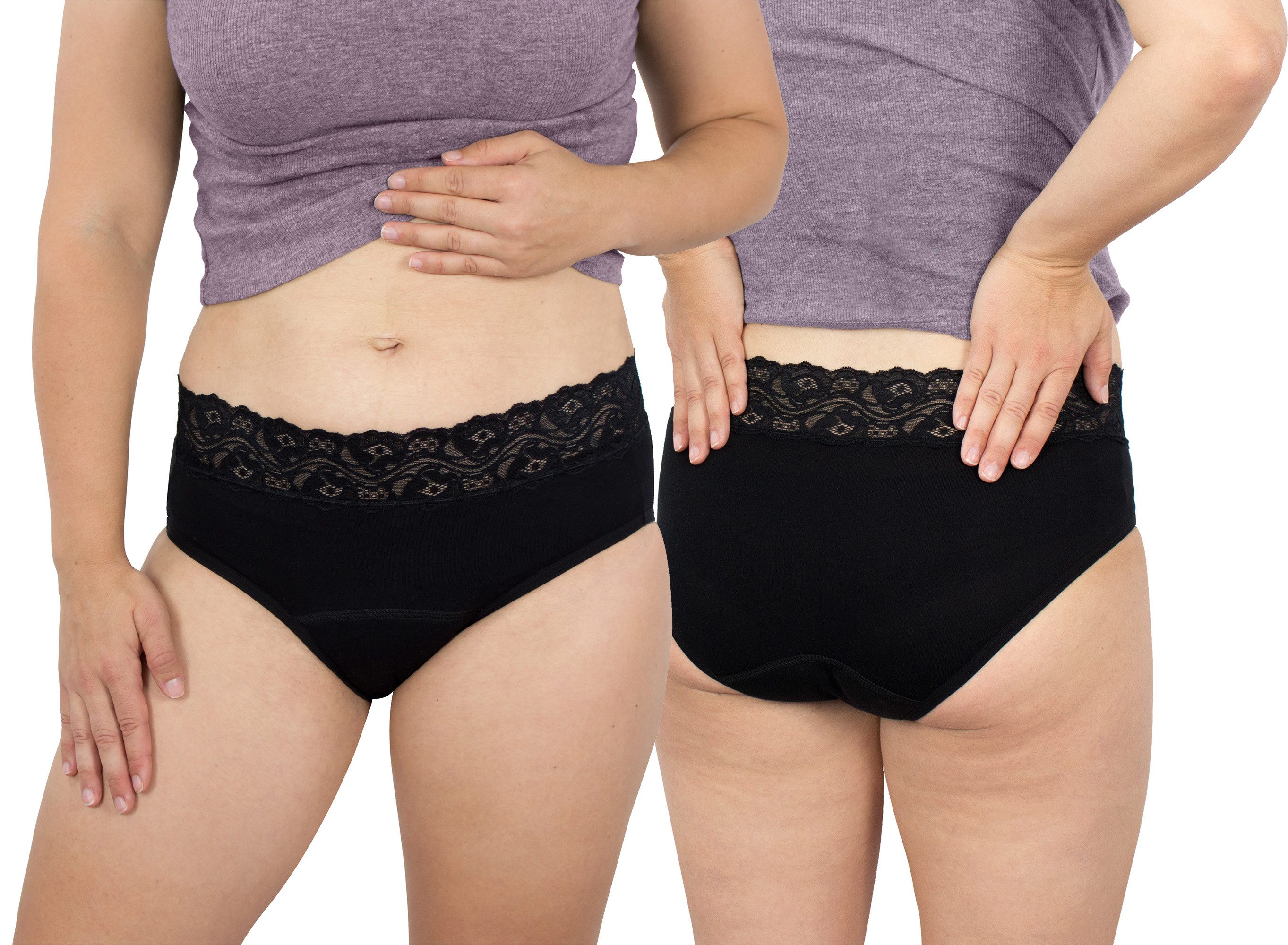 Hydas Incontinentieslip mit elegantem Spitzenbund und integrierter Saugeinlage, aus Baumwolle