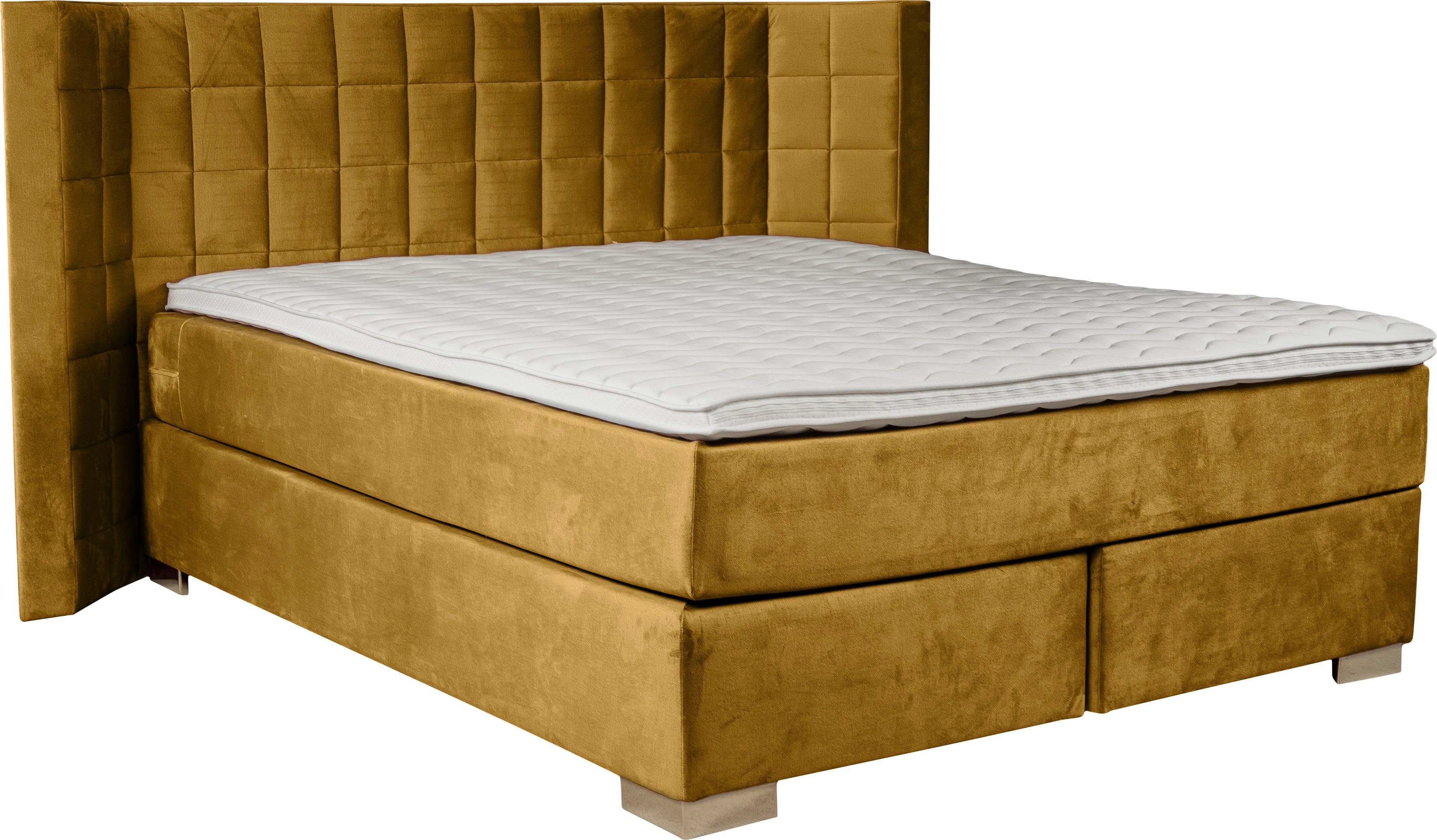 Places of Style Boxspring Piazza met stiksels en hoofdbord met vleugels opzij