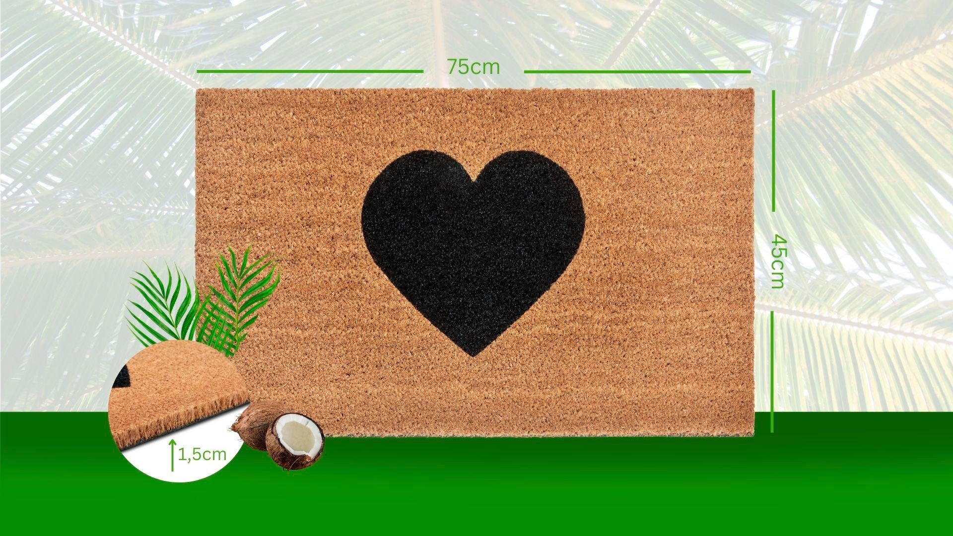 HANSE Home Mat Mix Mats Kokos Heart, deurmat Kokos, vuilopvangmat, outdoor, antislip, binnen, kokosmat, gang