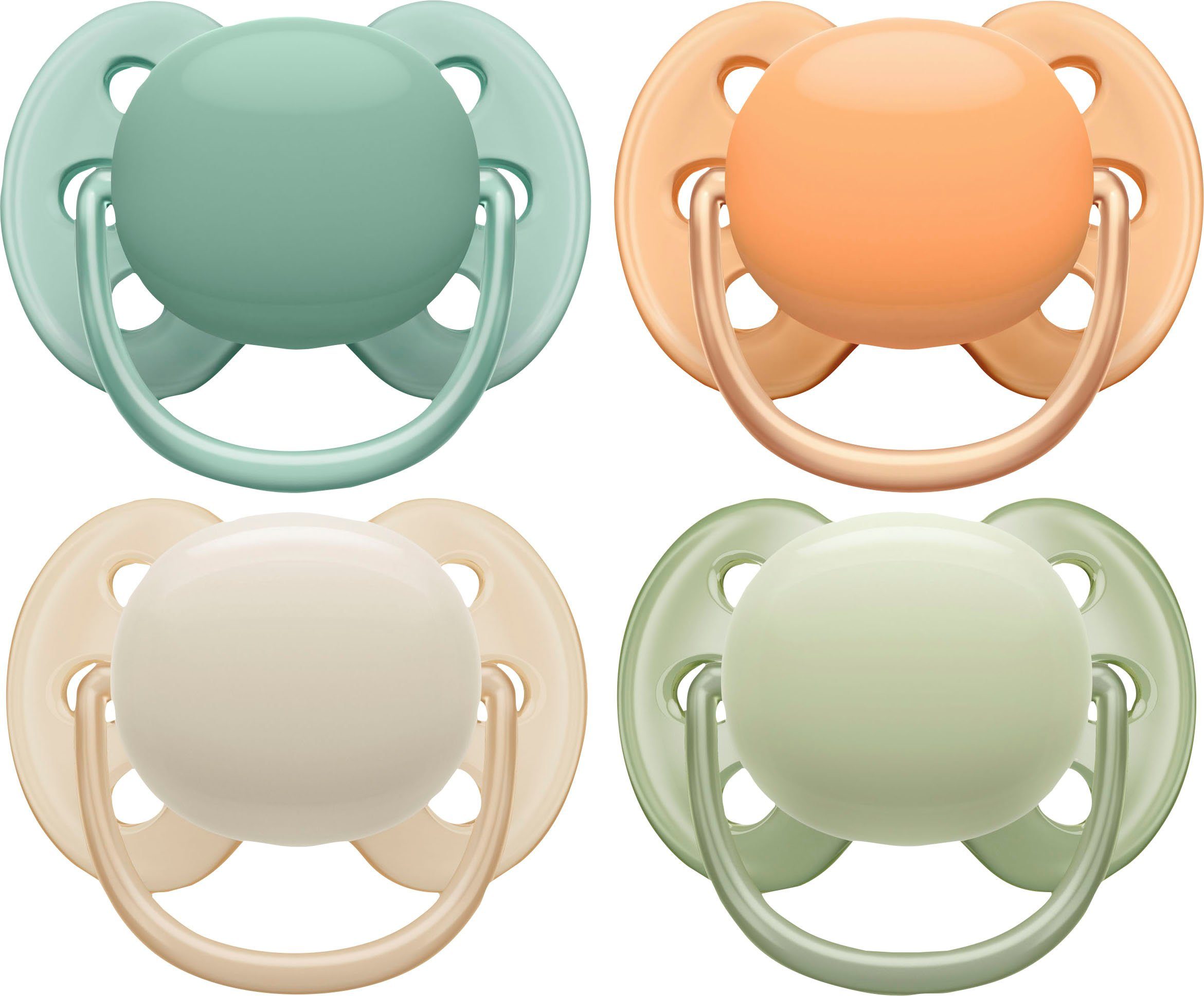 Philips AVENT Speen Ultra soft SCF091/35 orthodontisch verantwoord, met transport- en sterilisatiehouder, 0 tot 6 maanden (4 stuks)