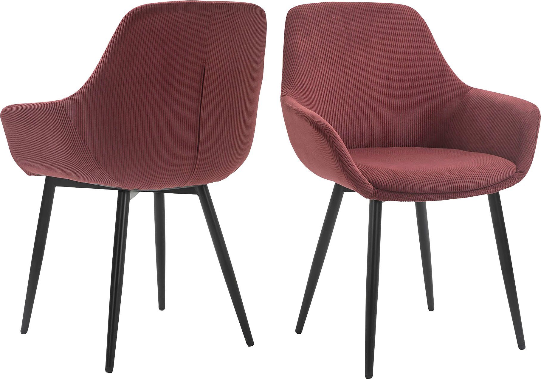 SalesFever Stoel met armleuningen Bekleding in corduroy-look (set, 2 stuks) 4 poot stoelen rood