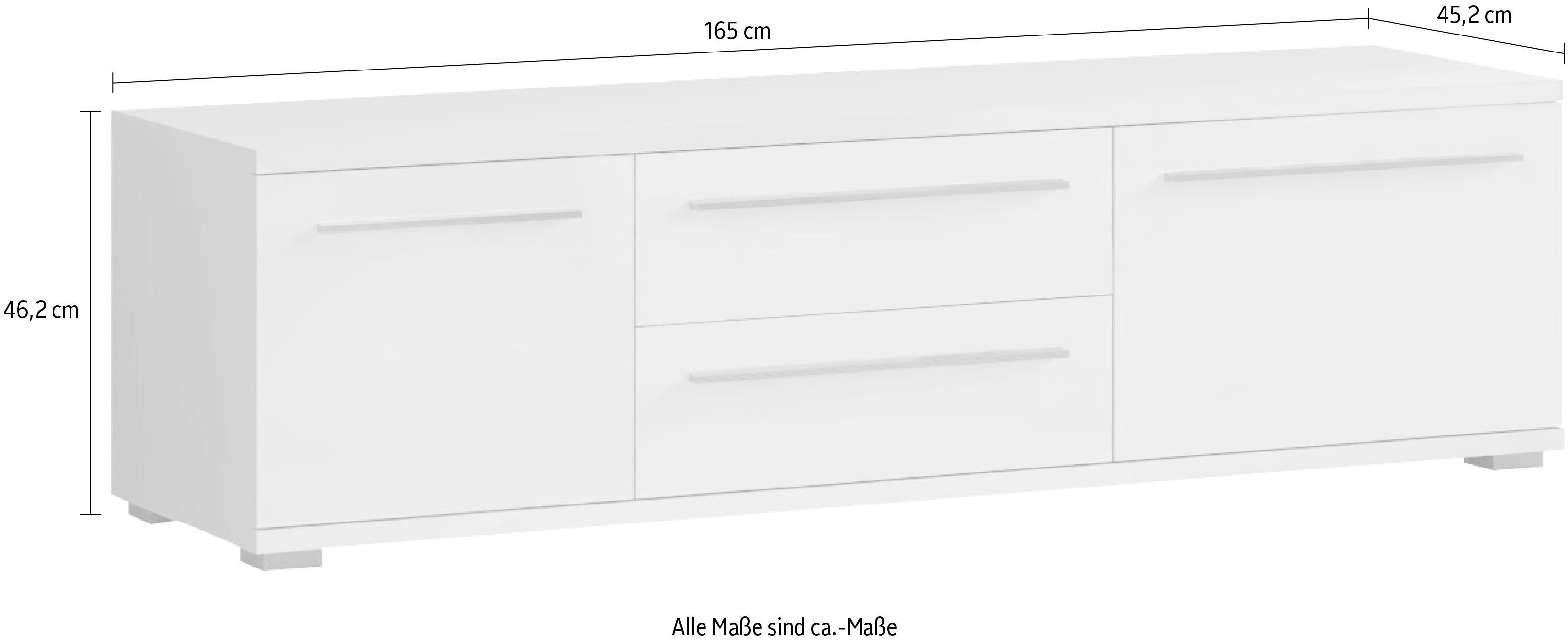 Places of Style Tv-meubel Piano TV-kast in breedte 165 of 180 cm met soft-close functie Hoogglans UV-gelakt, Br 180 cm met verschillende deur- en ladeafmetingen