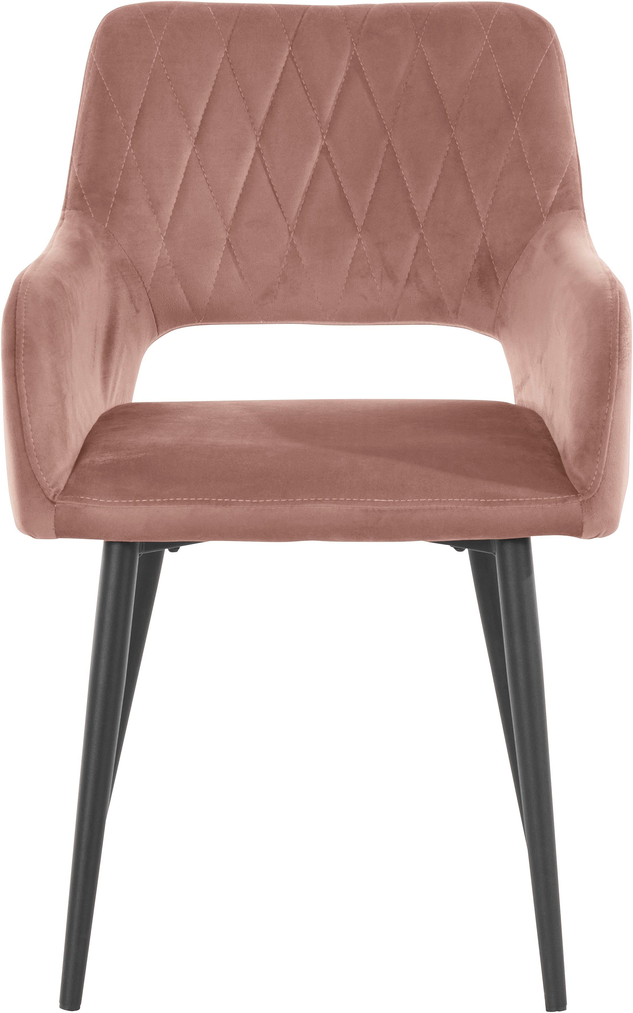 Leonique Eetkamerstoel Franca Zitplaats in fluweel, rugleuning met ruitstepping, zithoogte 48 cm (set)