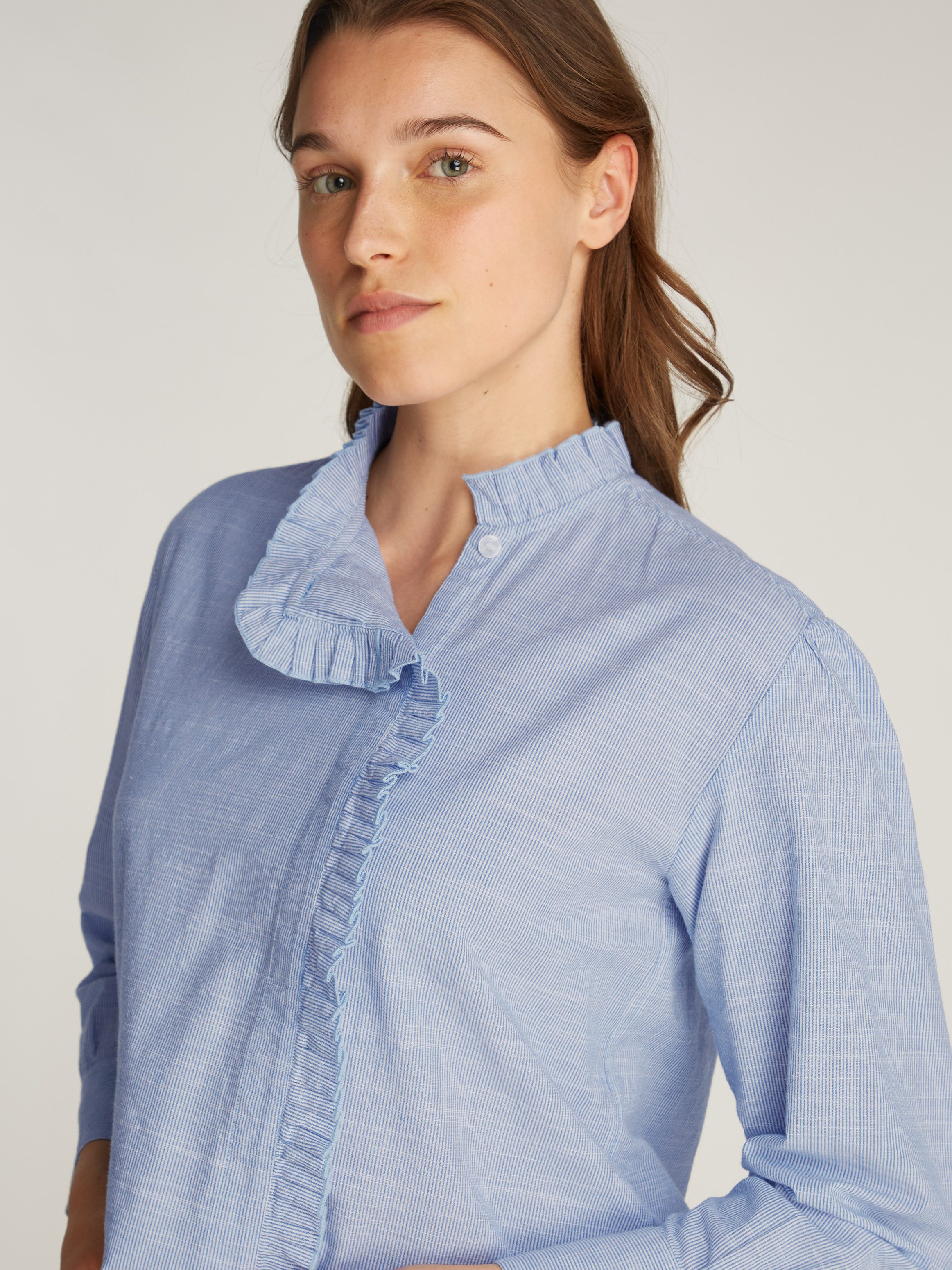 Tommy Hilfiger Overhemdblouse COTTON STP RUFFLE RELAXED SHIRT