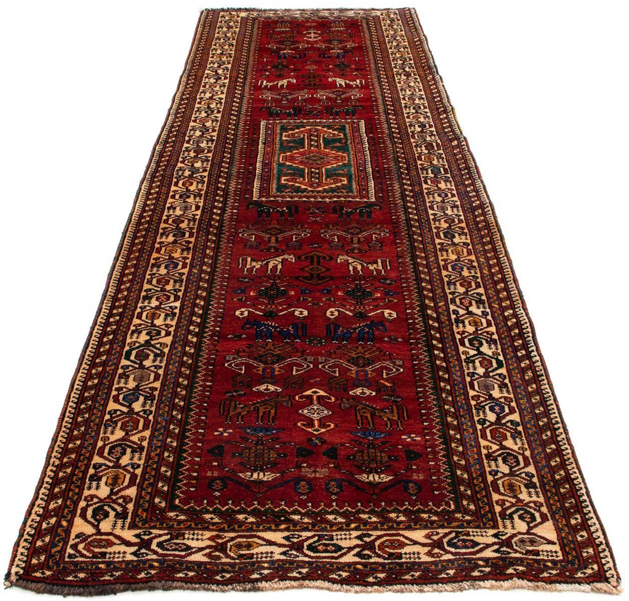 morgenland Hoogpolige loper Ghashghai medaillon rosso scuro 337 x 103 cm Uniek exemplaar met certificaat
