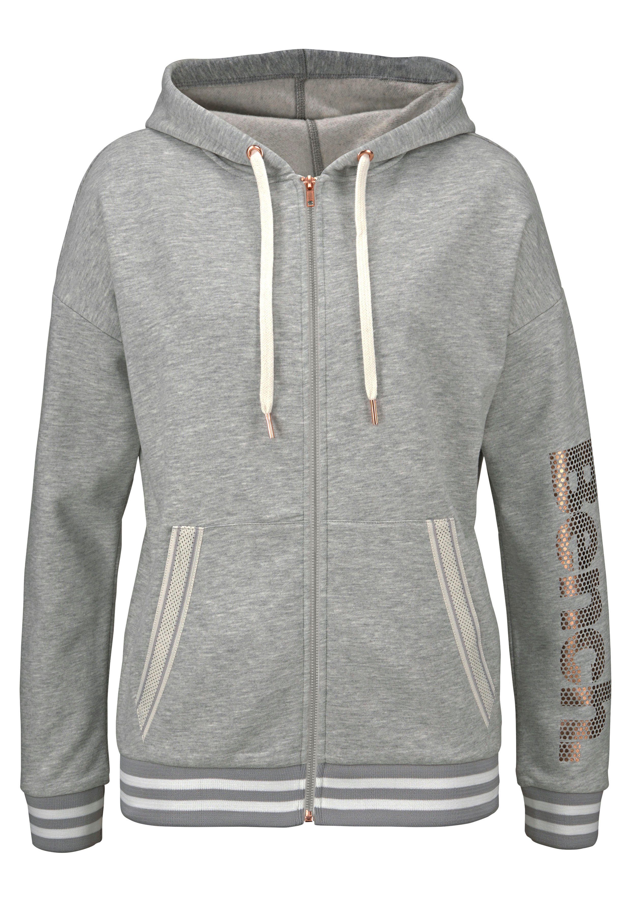 Bench. Capuchonsweatvest met gestreepte boorden en glansprint, loungewear, loungepak
