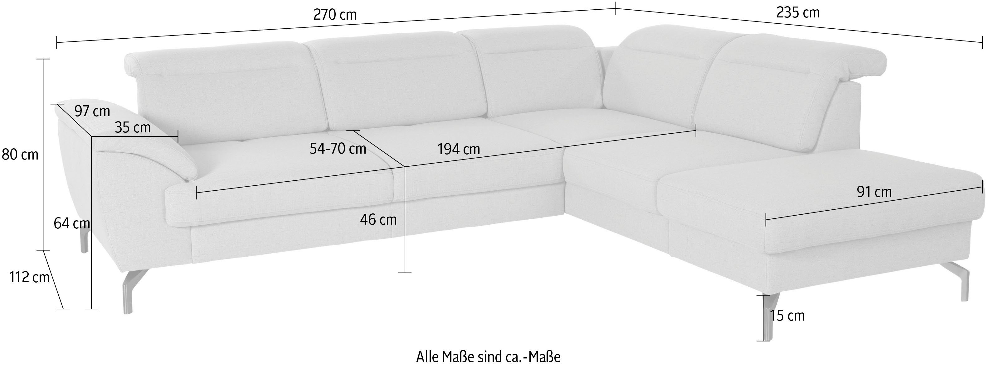 sit&more Hoekbank Percy L-vorm 15 cm poothoogte, zitdiepteverstelling, naar keuze in 2 pootkleuren