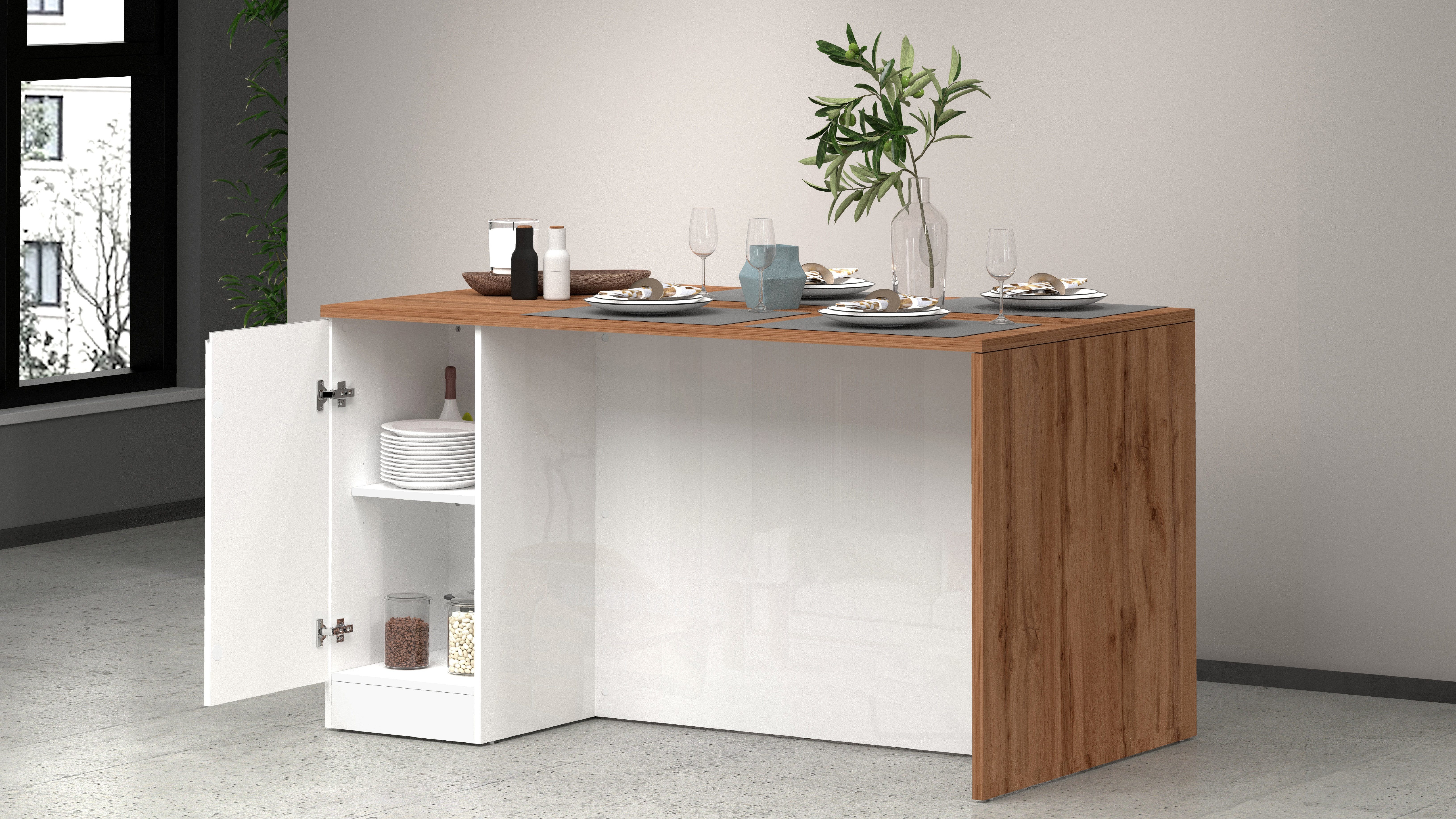 Kochstation Kookeiland Sole, kookeiland, keukenwerkblok, eilandkeuken, werk-eiland Breedte 160 cm met 2 deuren, 4 vakken, werkblad, aluminium handgreep