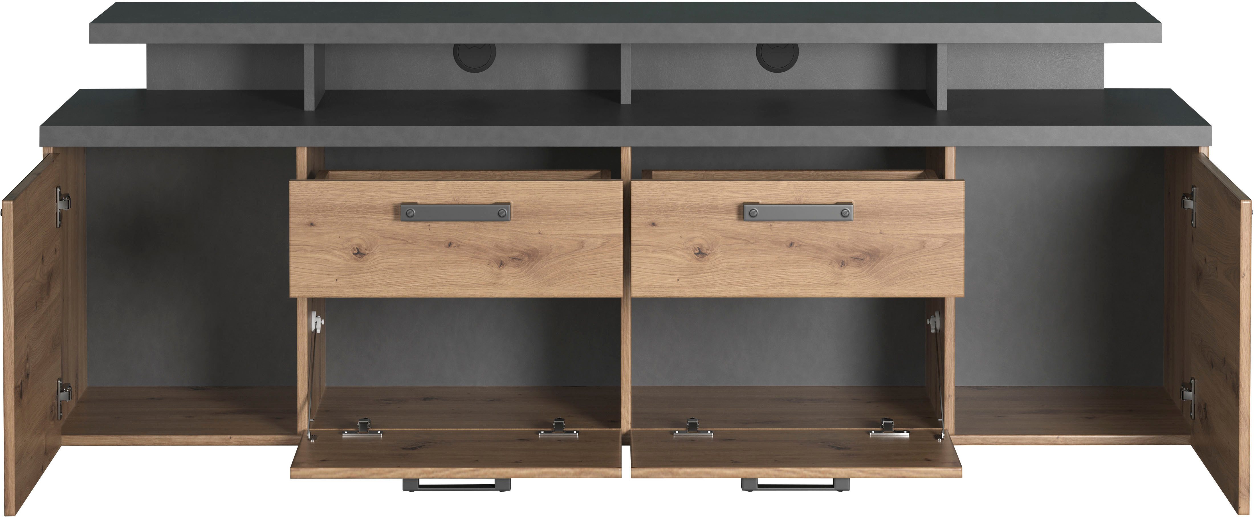 Home affaire Tv-kast Ambres Lowboard inclusief opzetstuk in eik/grijs - Met volledige uittrekfunctie (1 stuk)