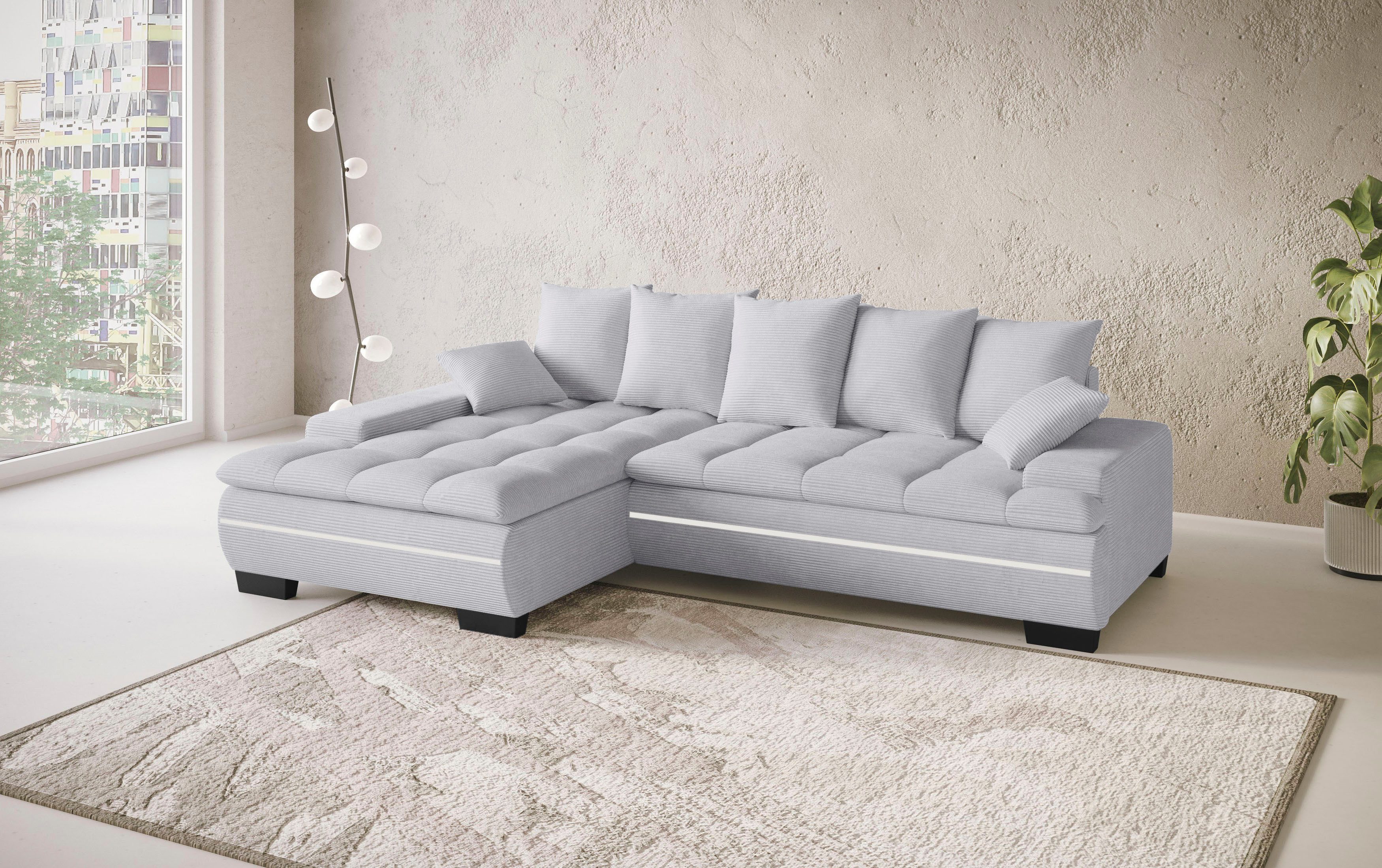Mr. Couch Hoekbank Haiti II, L-vorm RGB-LED verlichting, koudschuim, optioneel met bed, bedlade
