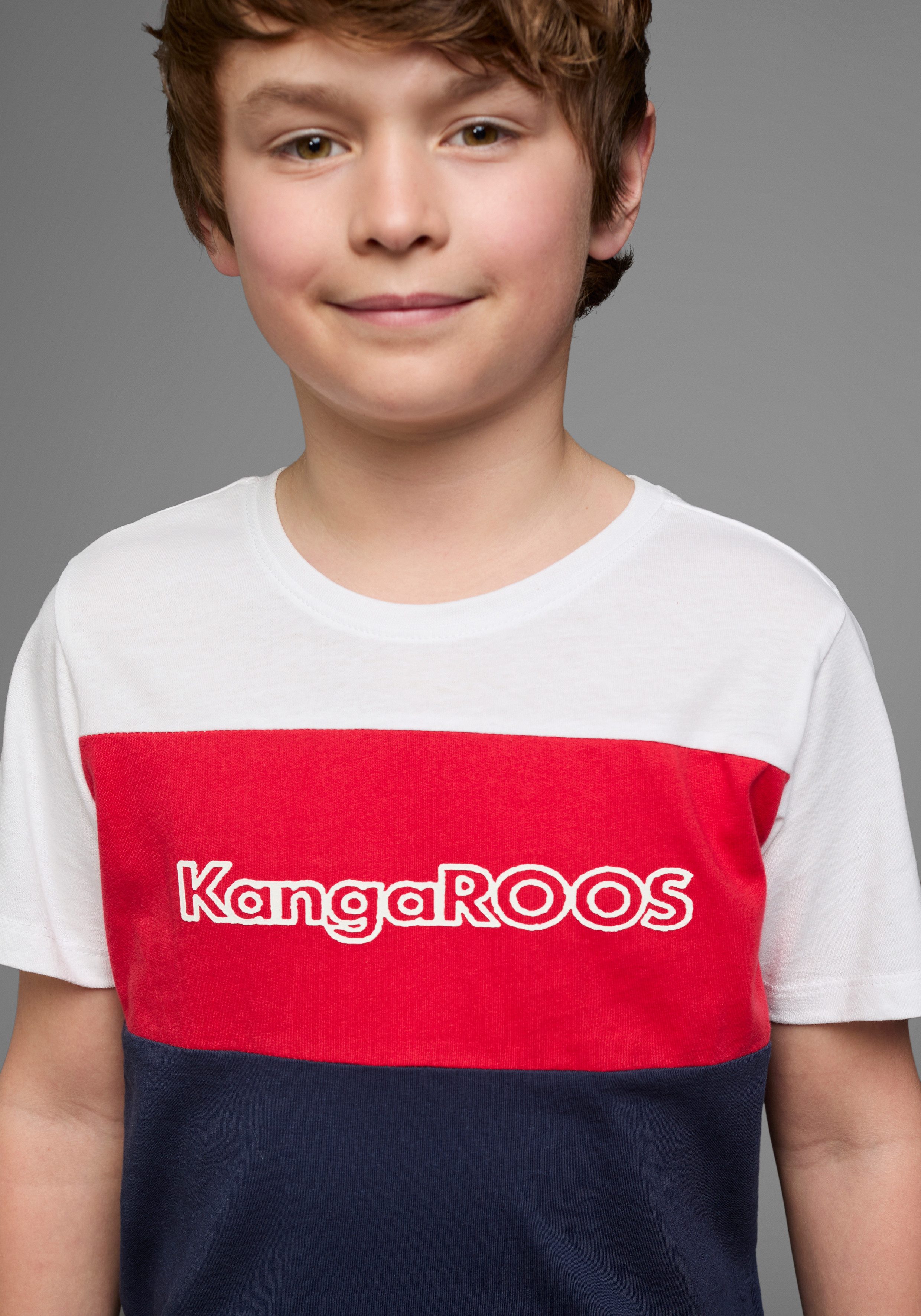 KangaROOS T-shirt In Colorblockdesign Korte mouwen, basic pasvorm, bedrukt en meerkleurig