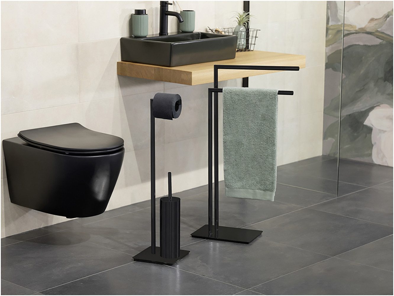 WENKO Toiletset Model Recco Standset, staal, met toiletpapierrolhouder en toiletborstel