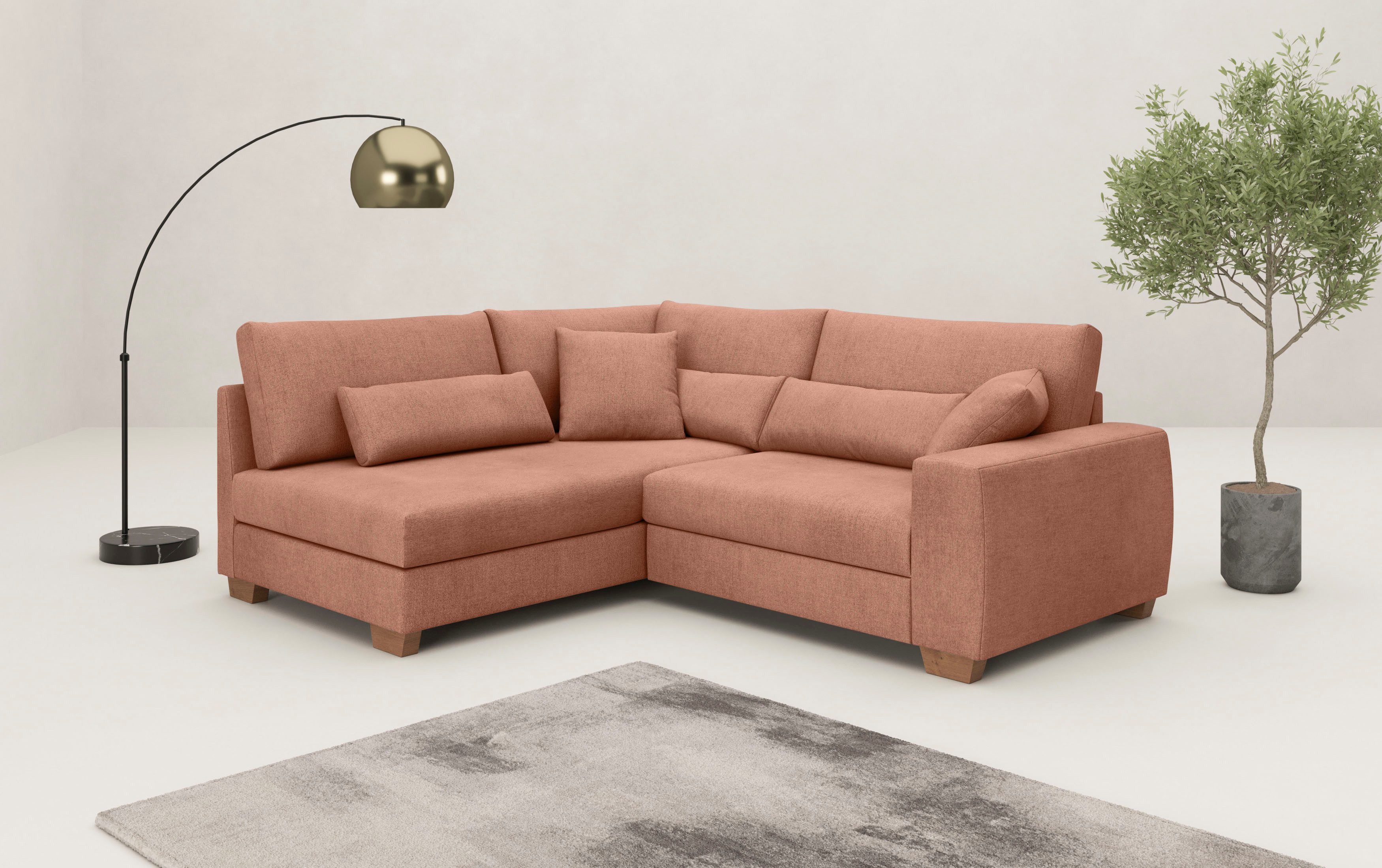 Mr. Couch Hoekbank Helena L-vorm Met binnenvering, optioneel met bed en pocketvering beige, hoekbanken, Zonder slaapfunctie, ohne Bettfunktion