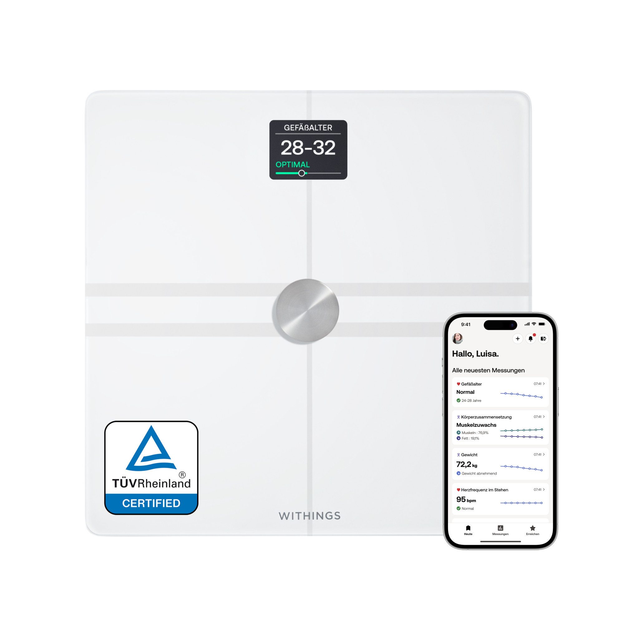 Withings Personenweegschaal Body Comp, Wi-Fi of Bluetooth-connectiviteit speciale modi voor zwangerschap, baby's en atleten