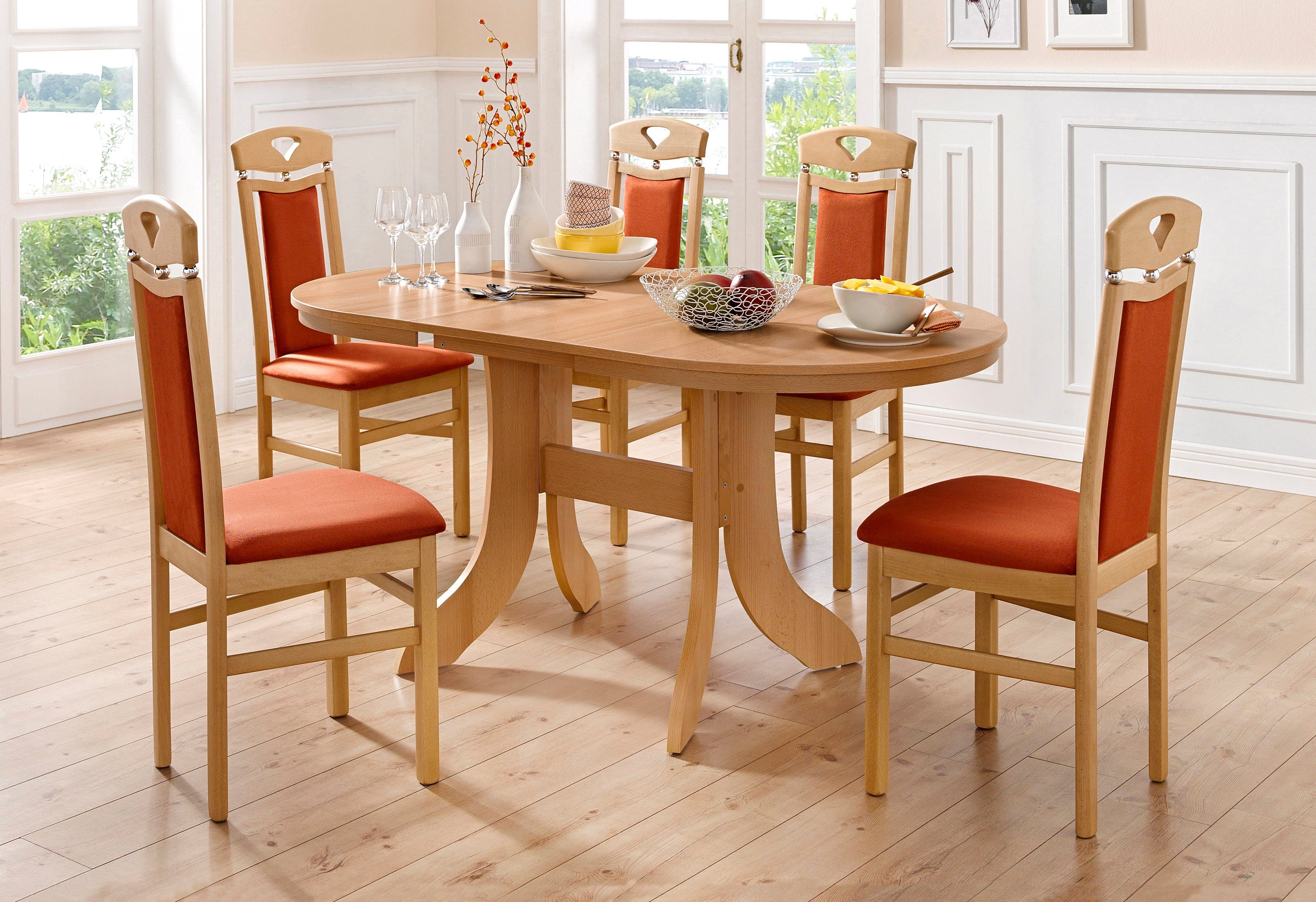 Home affaire Eetkamerstoel Berta keukenstoel Bekleding van microvezel, frame van massief beukenhout (set, 2 stuks)