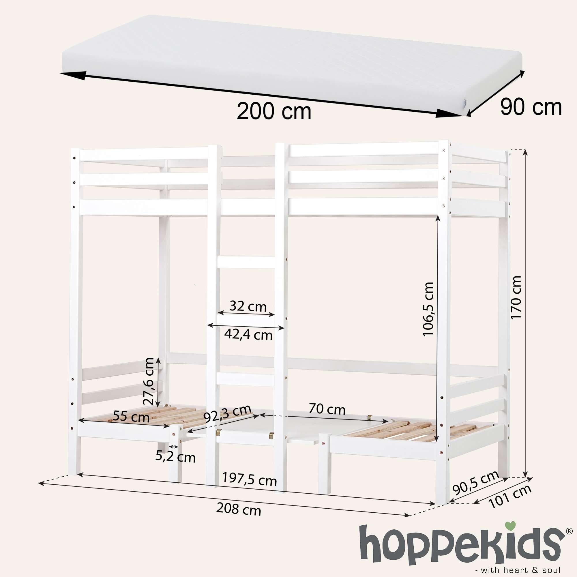 Hoppekids Stapelbed ECO Dream JUMBO hoogslaper, met zitgroep om te bouwen tot stapelbed