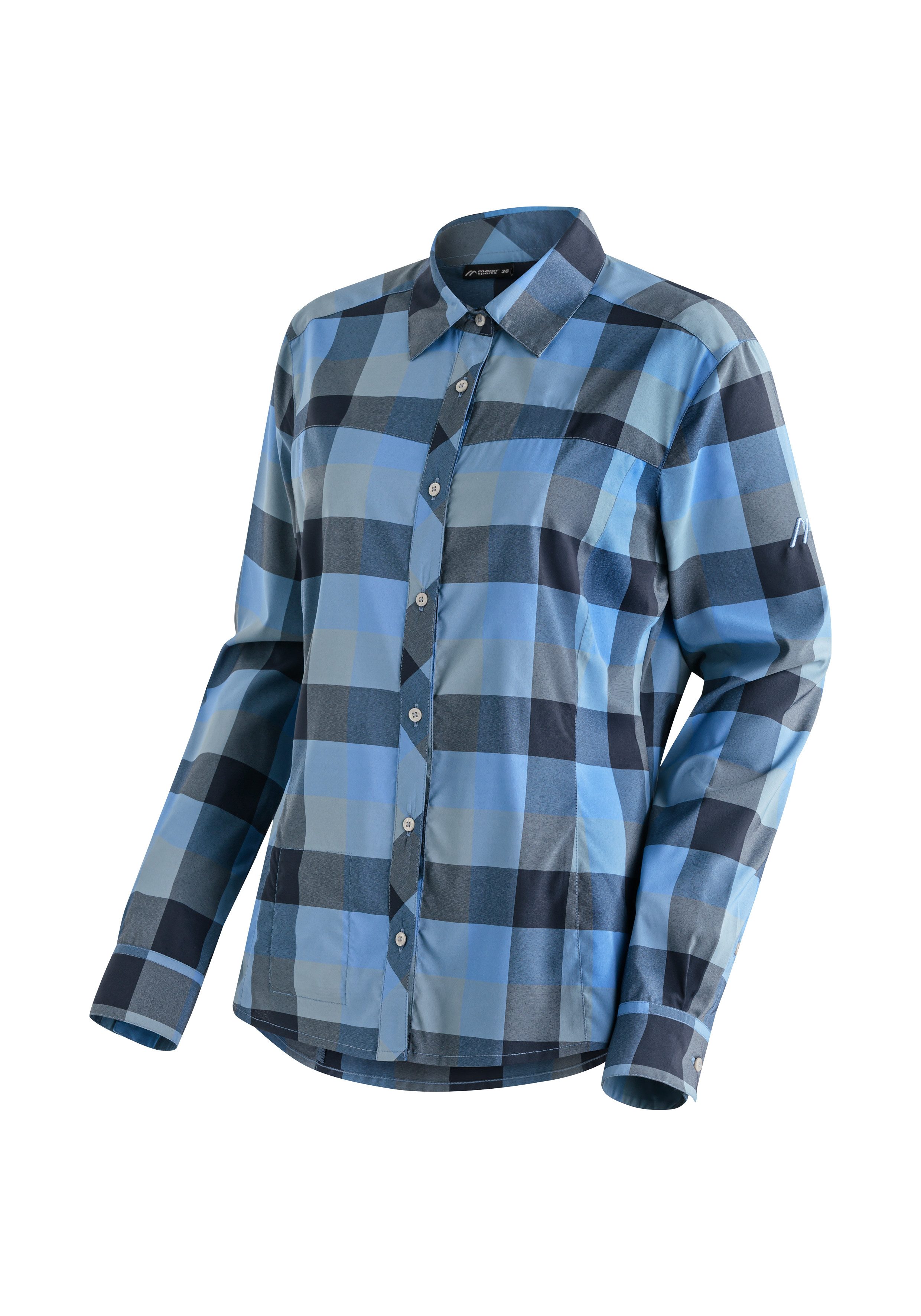 Maier Sports Outdoorblouse Kendra L/S W Dames lange mouwen blouse, onderhoudsvriendelijke geruite blouse dames lange blouses maat 40 blauw