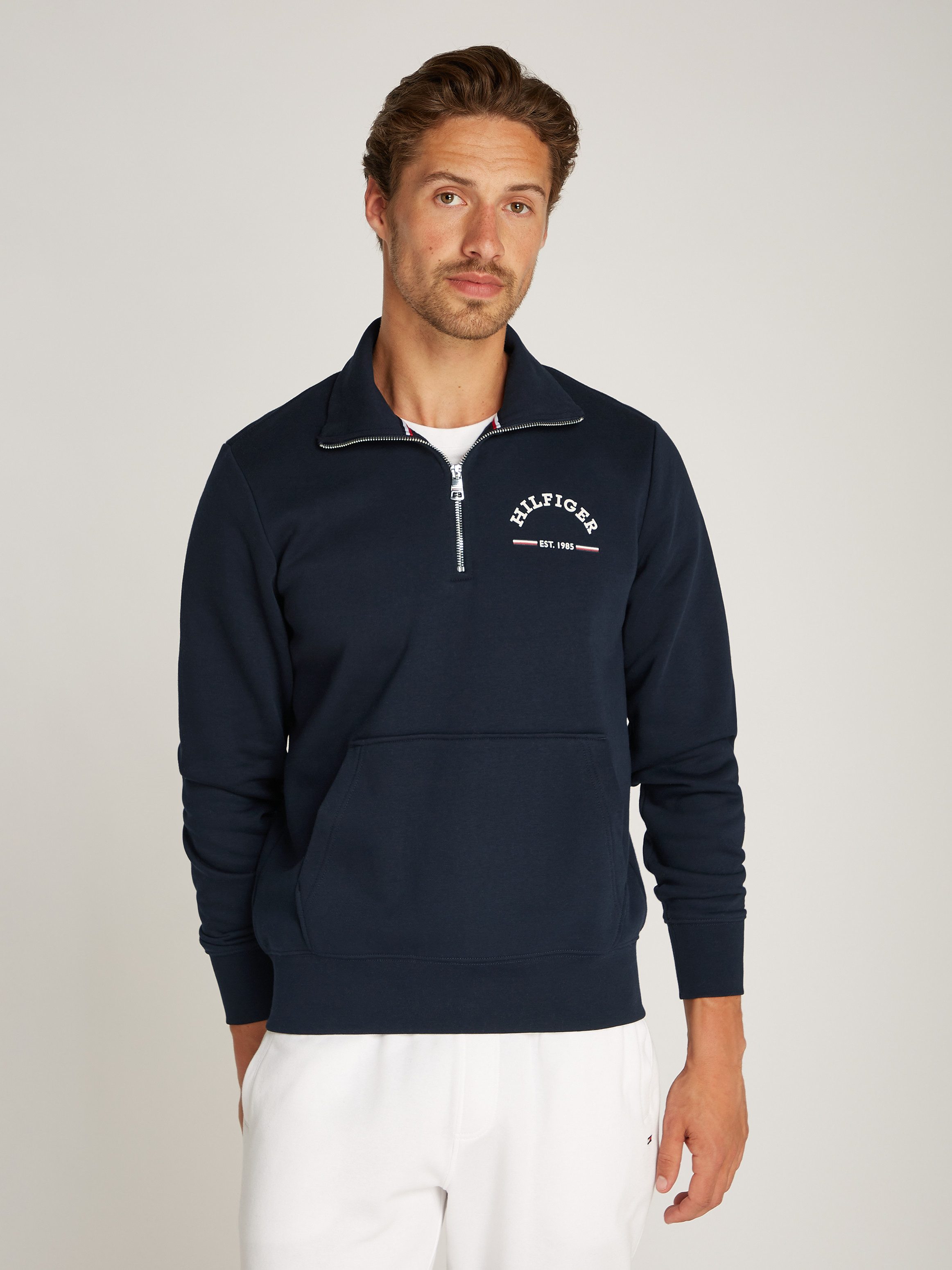 Tommy Hilfiger Sweatshirt ROUNDALL STAND COLLAR ZIP met staande kraag en ritssluiting heren sweaters maat S blauw