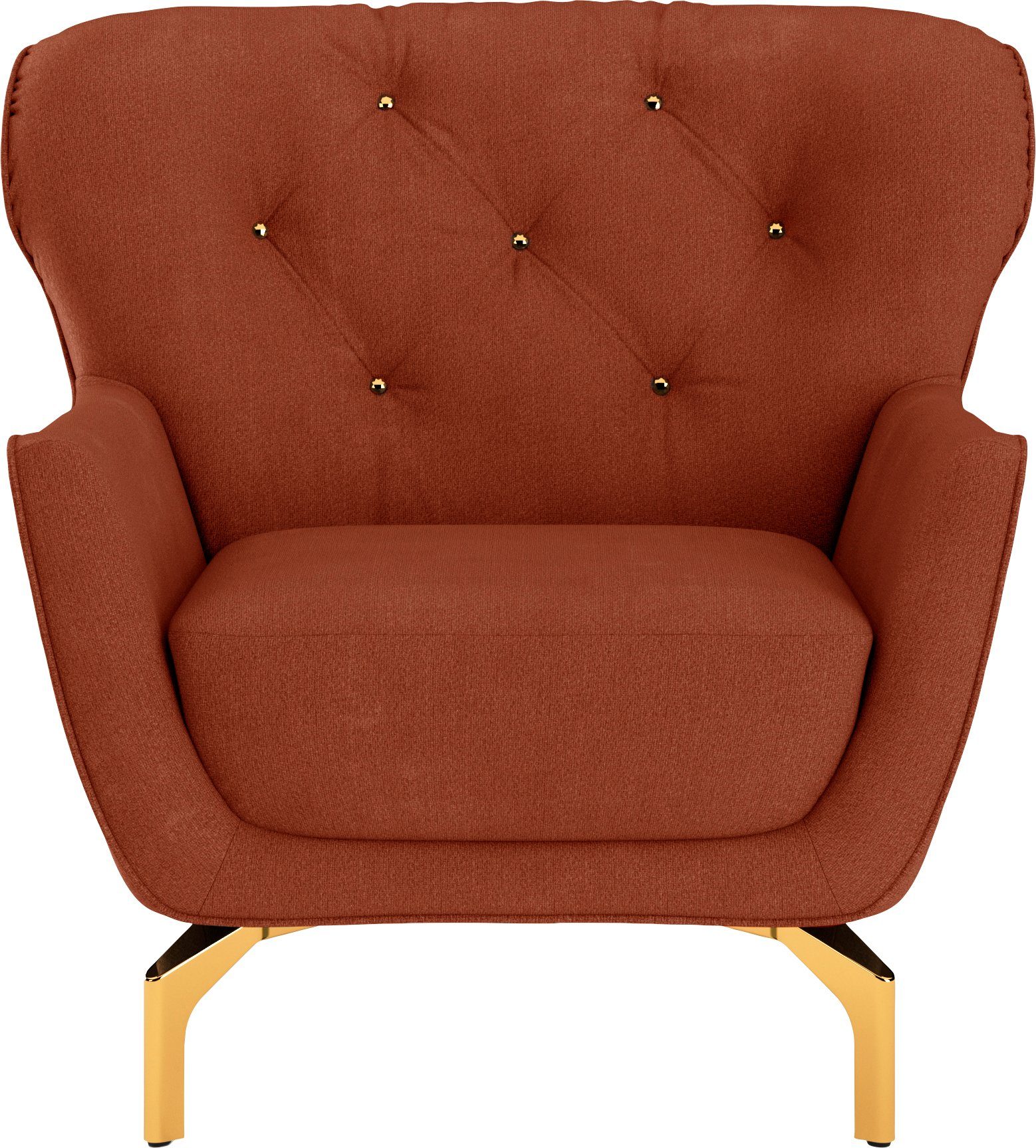 sit&more Fauteuil Orient 3 inclusief 1 sierkussen met strassteentjes, goudkleurige metalen poten fauteuils rood