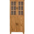 home affaire hoge kast rodby massief, fsc-gecertificeerd hout, met 2 glasdeuren en 2 houten deuren, met grepen van metaal, breedte 75 cm, hoogte 170 cm beige
